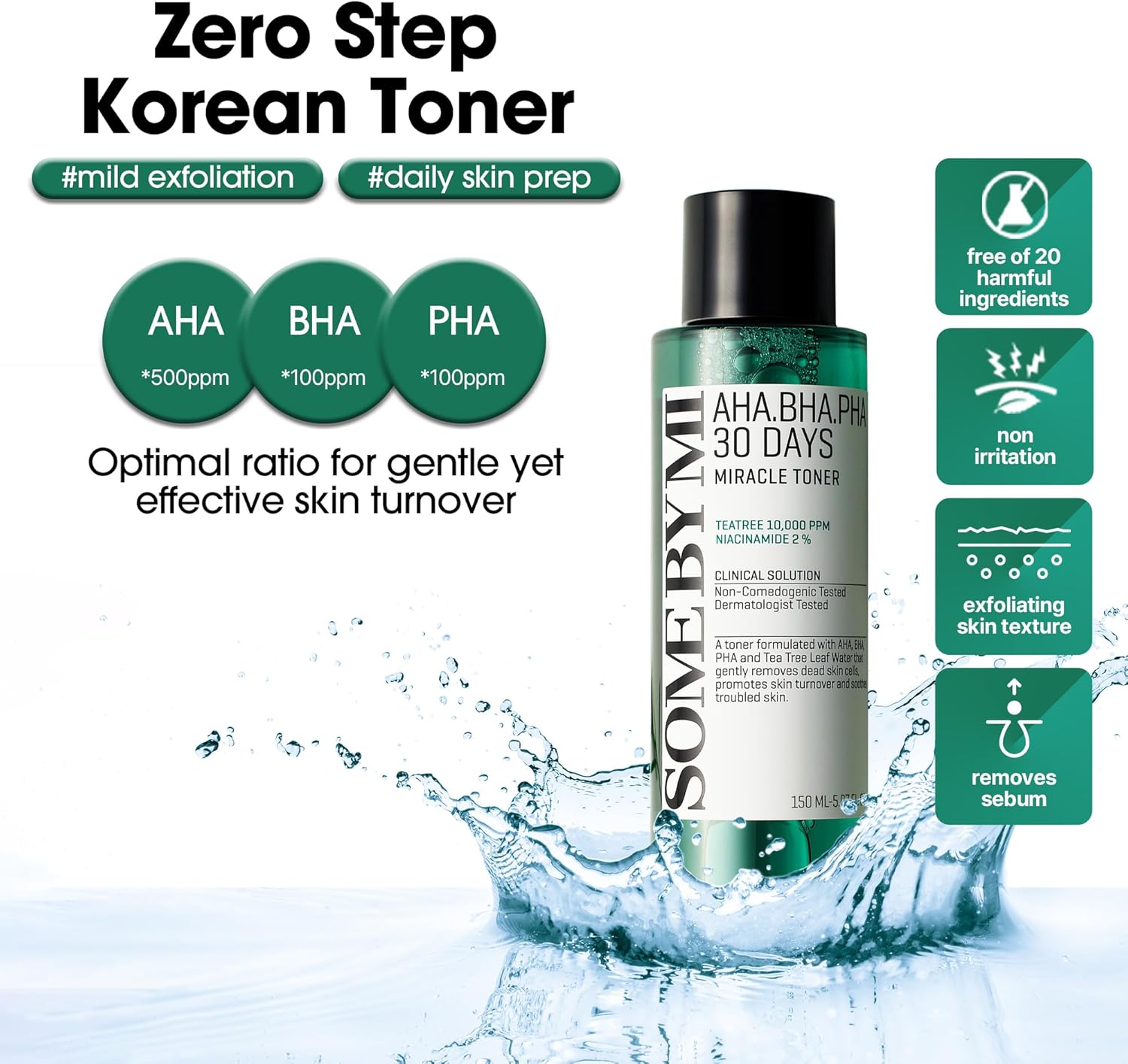 SOME BY MI AHA BHA PHA 30 Days Miracle Toner 150ml – Exfoliating Face Toner for...