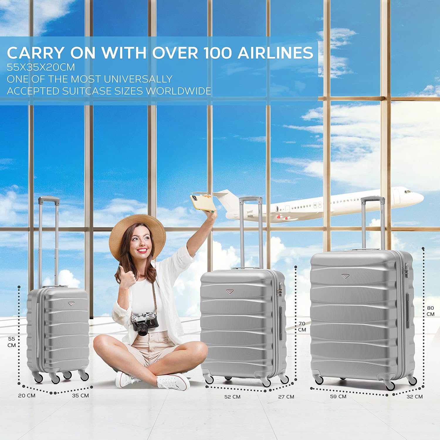 Premium Flight Knight Luggage Set, Lightweight Suitcases with 4 Wheel Design, Du...