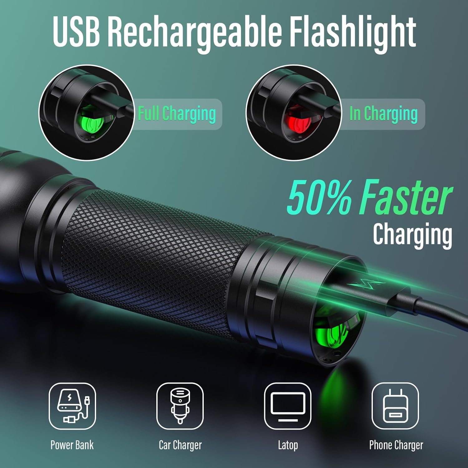 GEARLITE LED Torch Rechargeable, 2 Pack 2000LM Super Bright Adjustable Focus Fla...