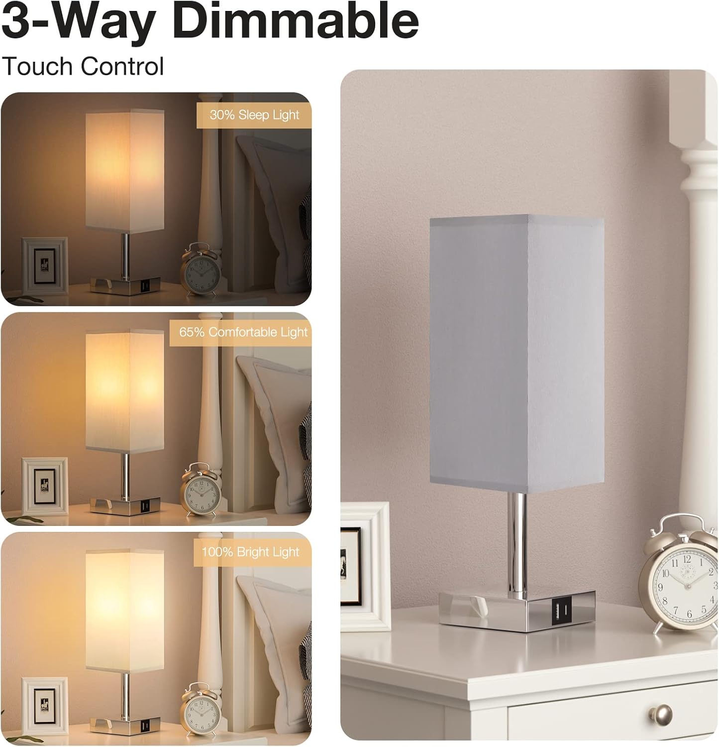 Aooshine Bedside Lamps, Touch Control Table Lamp with USB A+C Charging Ports, La...