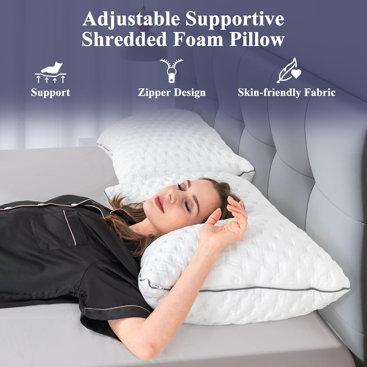 BedStory Pillows Pack of 2 - Shredded Memory Foam Pillow for Neck and Shoulder P...