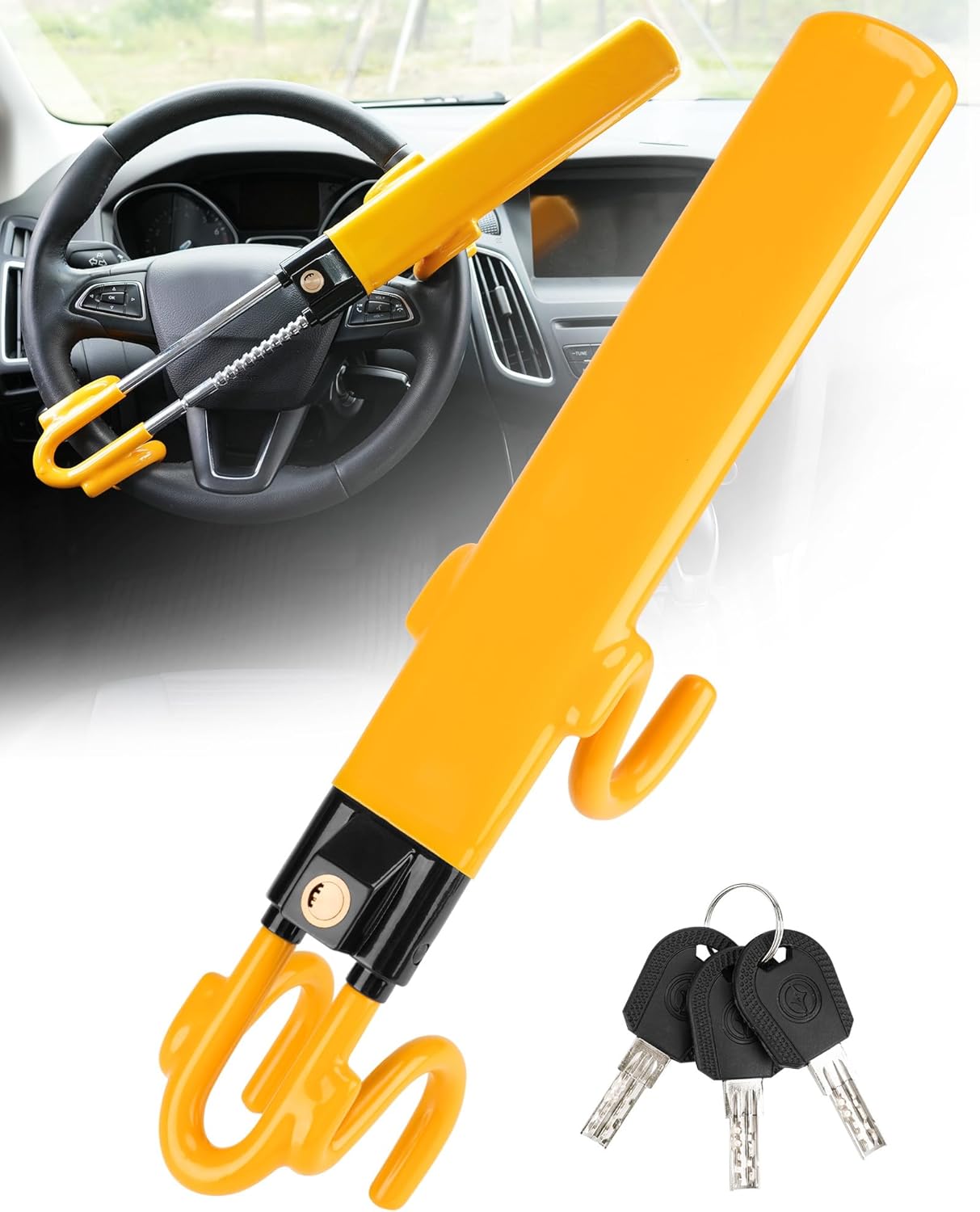 Tevlaphee Steering Wheel Lock Twin Bar, Steering Lock, Car Anti-Theft Device, Hi...