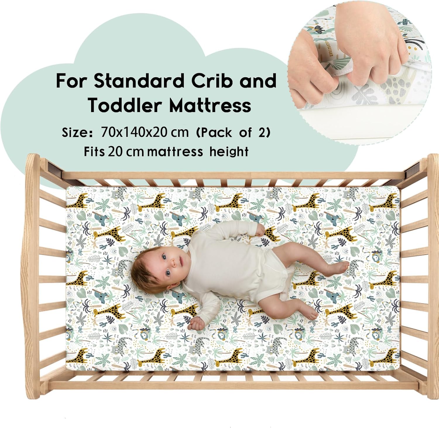 Yoofoss Cot Bed Sheets 140 x 70 cm Fitted Super Soft and Breathable Cot Bed Shee...
