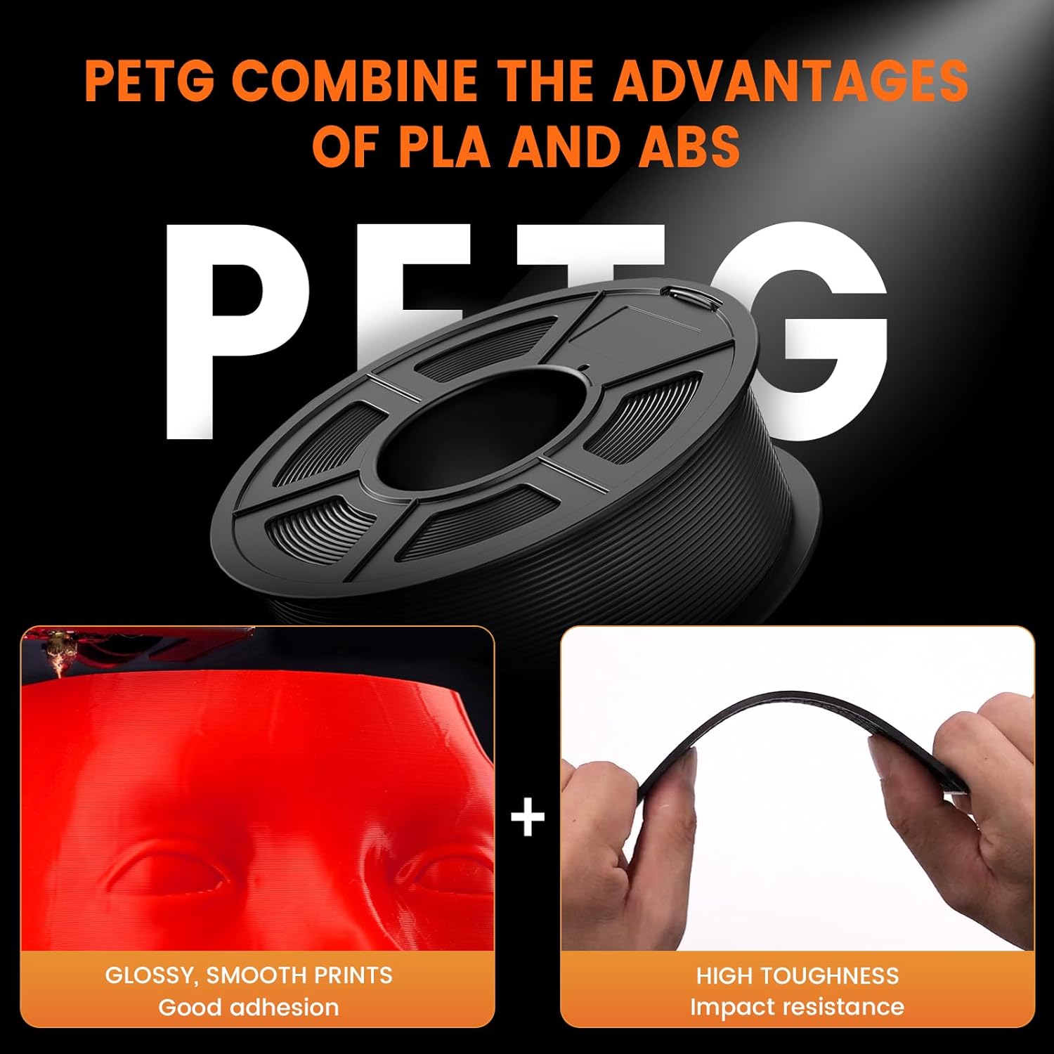 TECBEARS PETG Filament 1.75mm Bundle 4KG, High Strength & Toughness 3D Printer F...