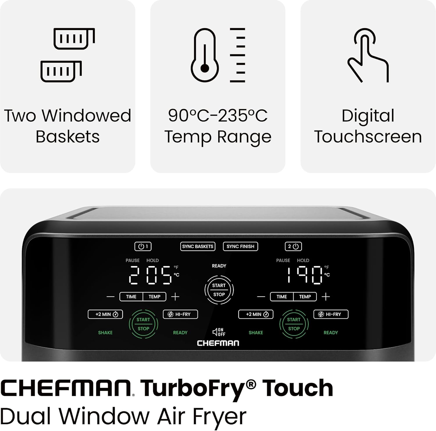 CHEFMAN 5.6L Dual Air Fryer Oven, Dishwasher Safe Frying Baskets, Double Air Fry...