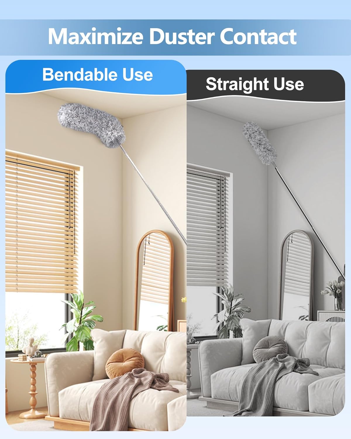 2026 Upgraded Extendable Feather Duster with Soft Silicone Cap, Telescopic Long...