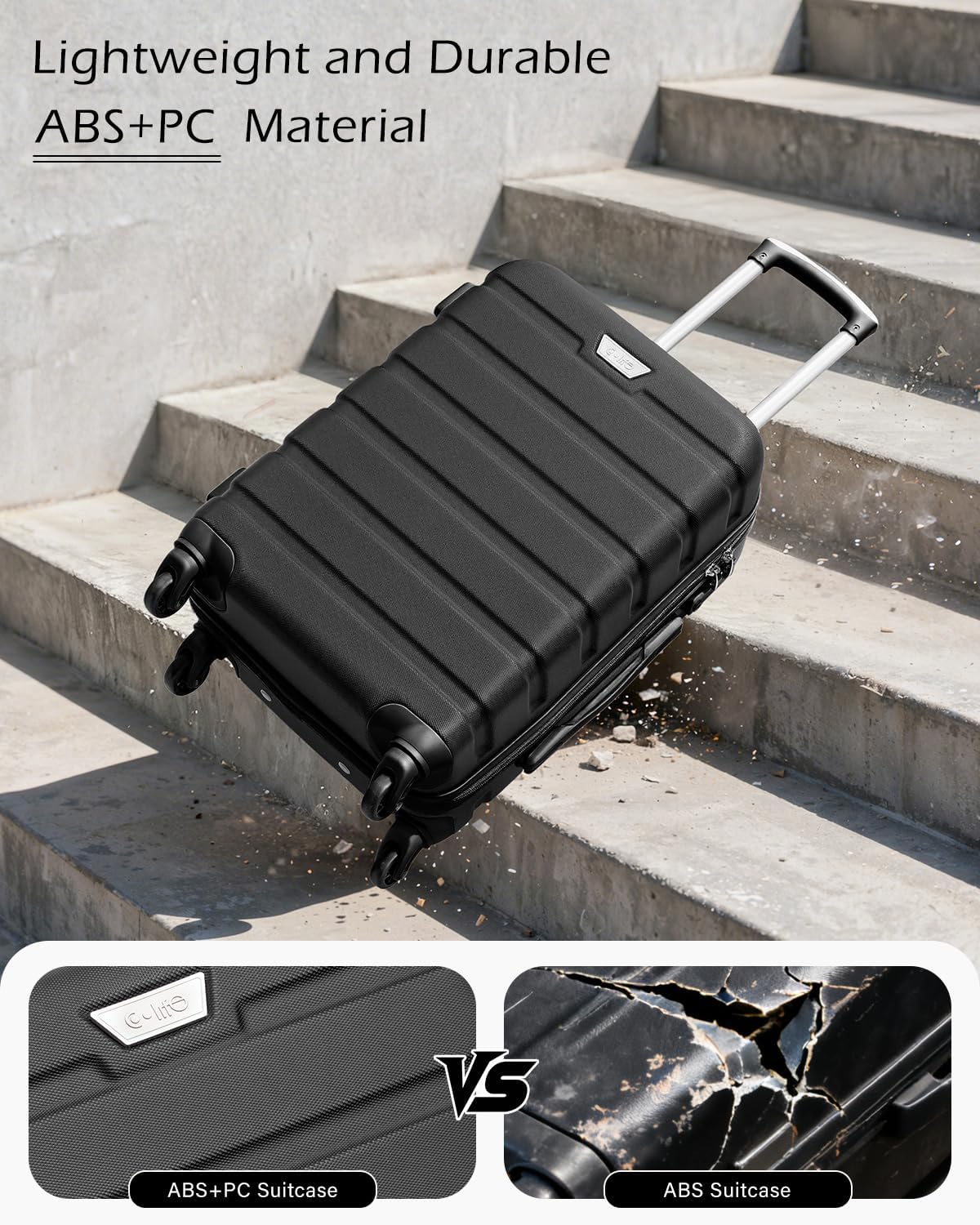 COOLIFE 3 Piece Luggage Set for Family Travel, Overseas Travel, ABS+PC, Lightwei...