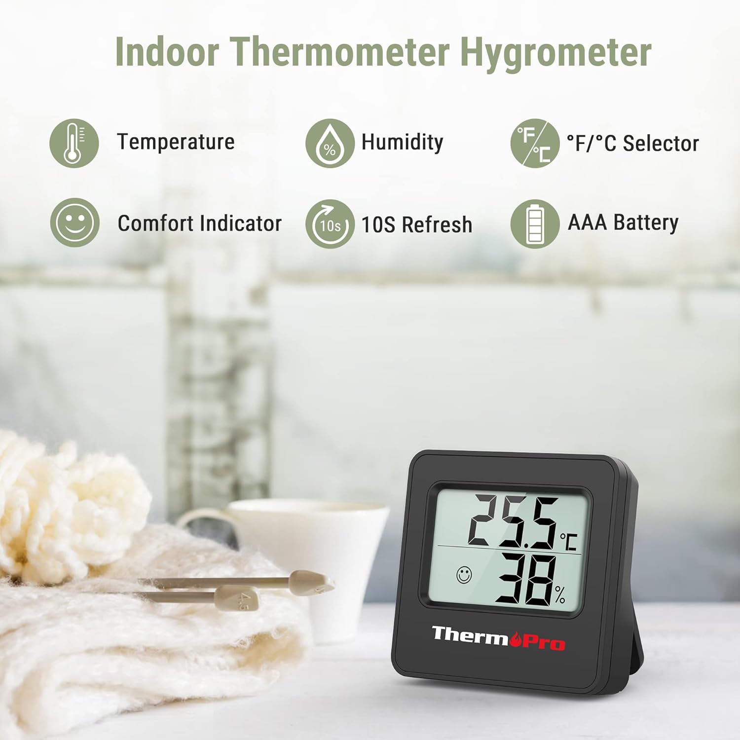 ThermoPro TP157-3 Digital Hygrometer Indoor Thermometer for Home, Baby Room Ther...