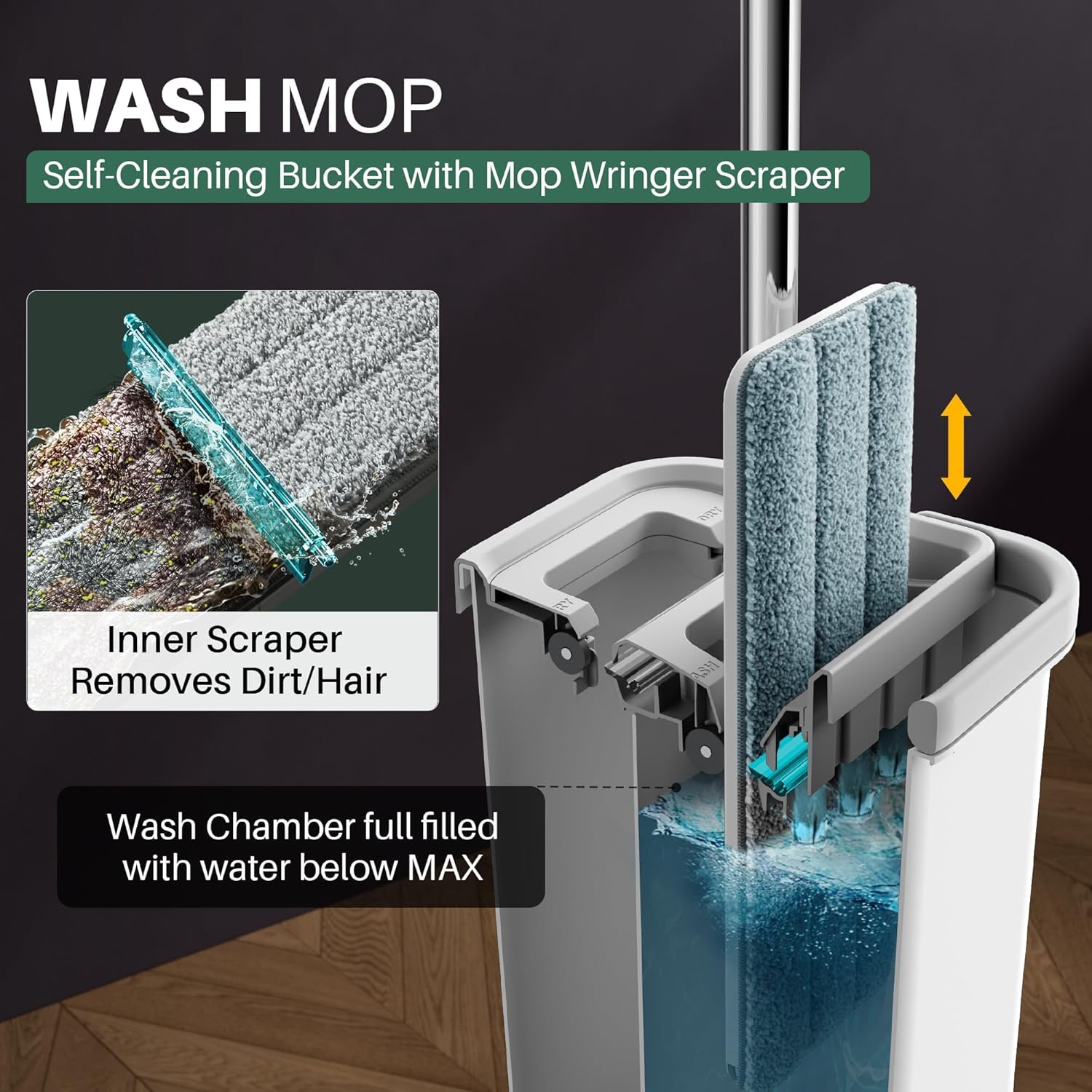JOYMOOP Mop and Bucket with Wringer Set, Flat Squeeze Mop Flat Head Mop, Dust Mo...