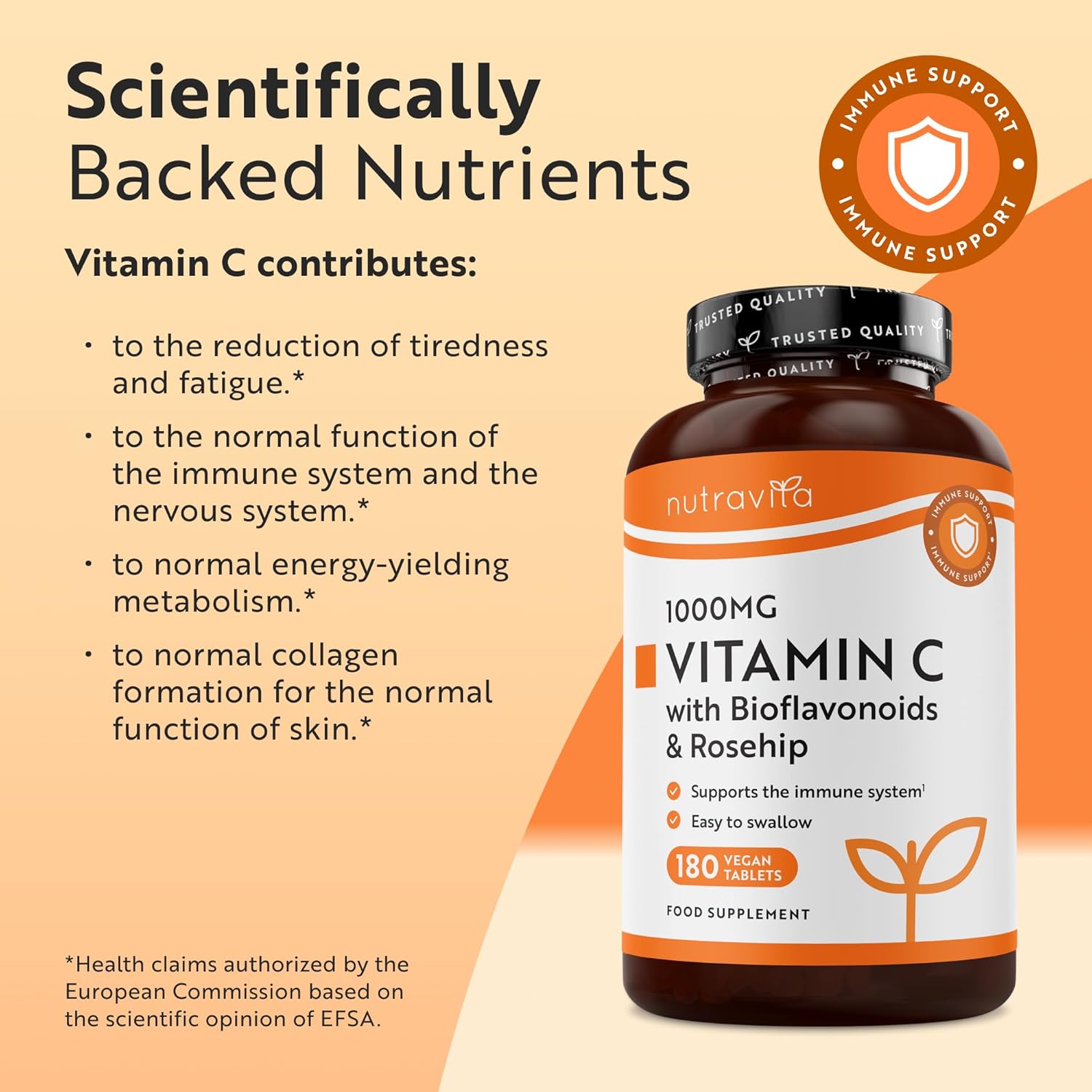 Nutravita Vitamin C 1000mg – 180 Premium Vegan & Vegetarian Tablets – 6 Month Su...