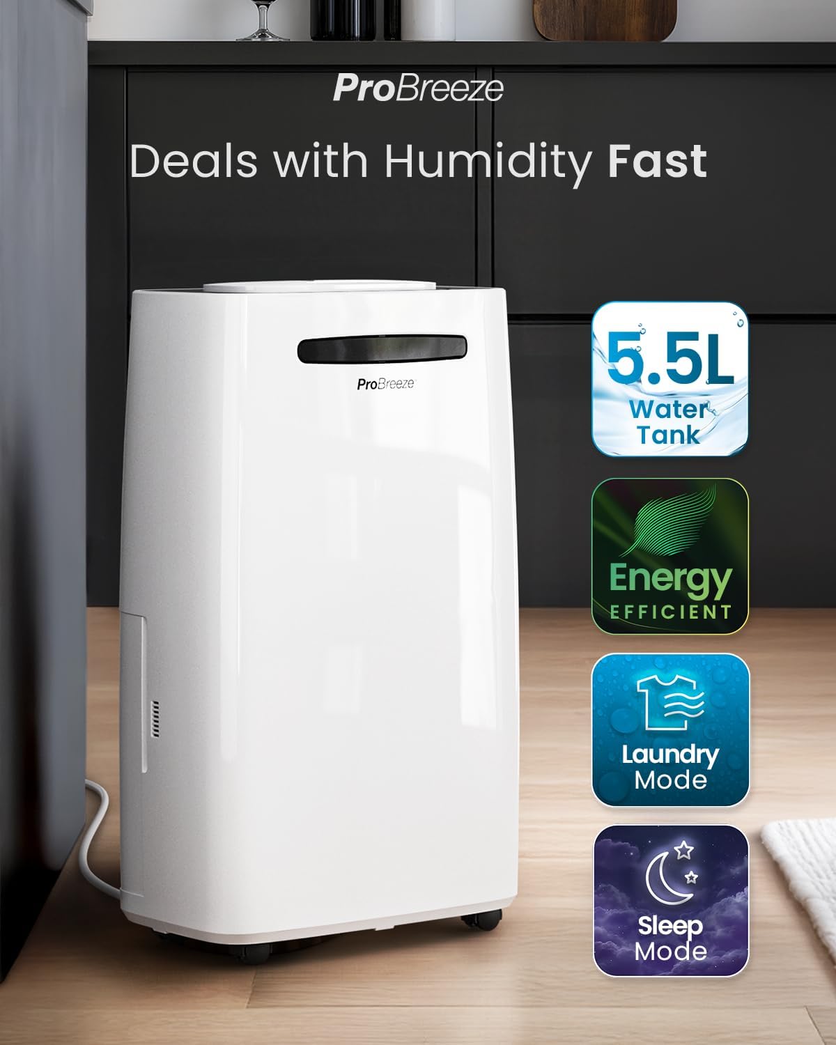 Pro Breeze® 20L/Day Dehumidifier with Digital Humidity Display, Sleep Mode, Cont...