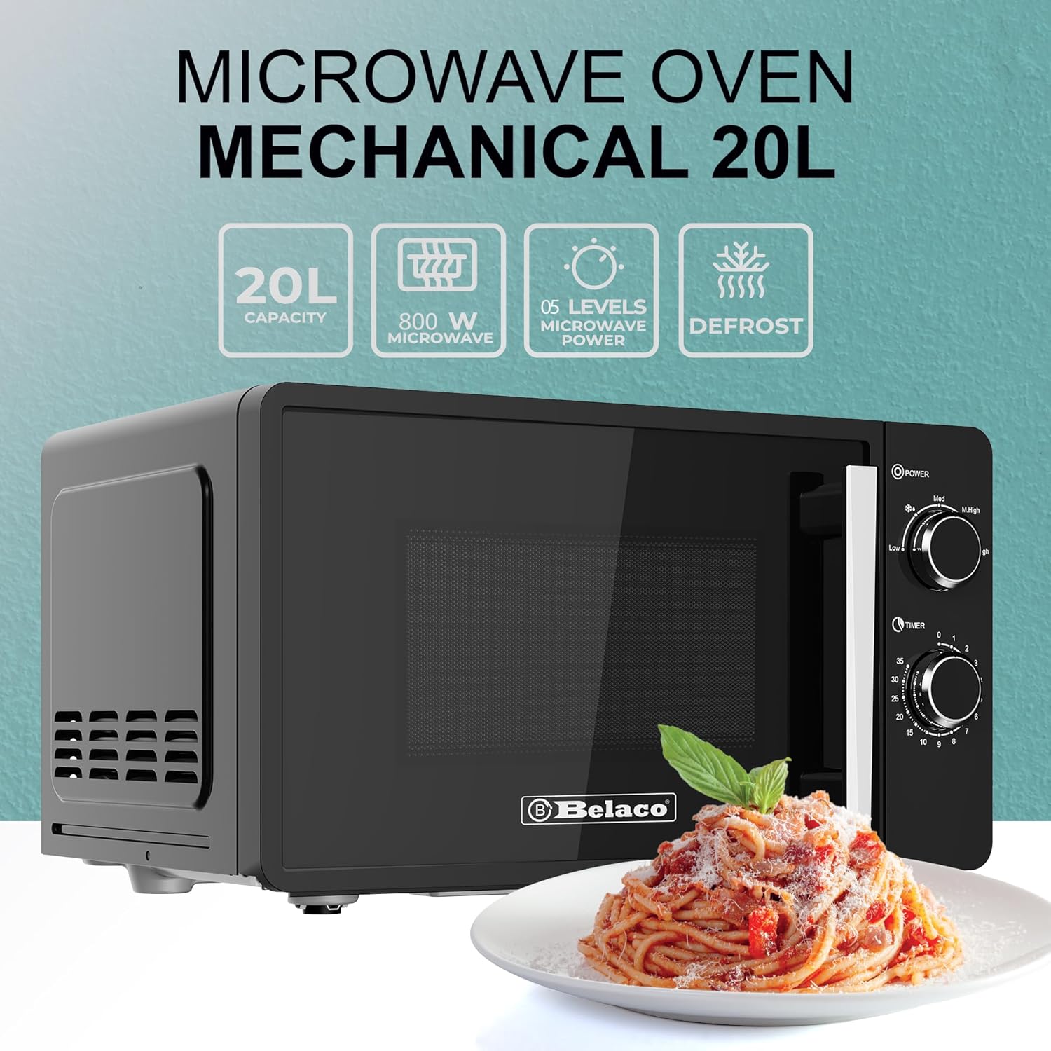 Belaco 800W Microwave Compact Size Microwave Oven with Manual Control, 10 Power...