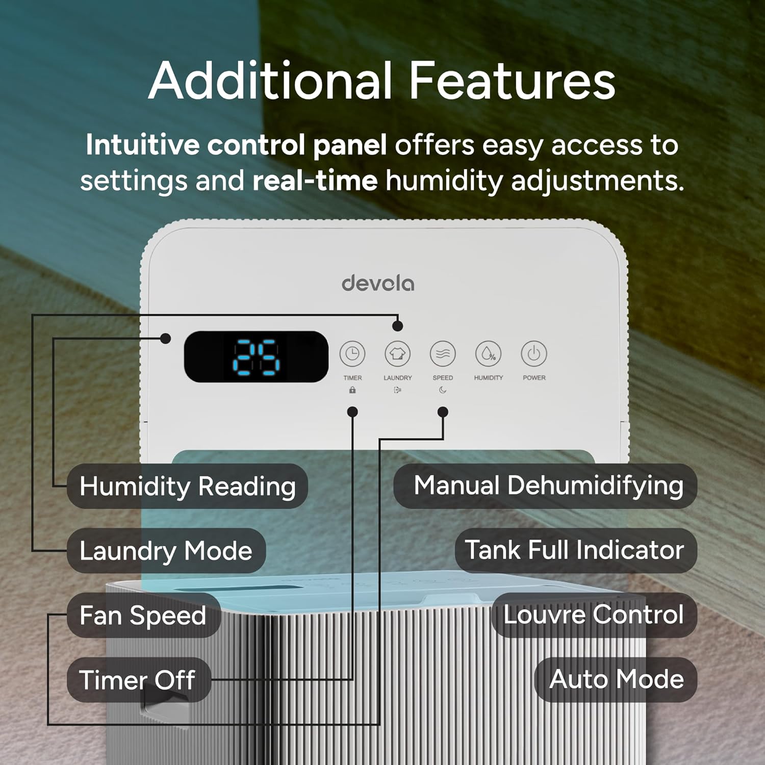 Devola 20L/Day Dehumidifier with Carbon Filter, Laundry Drying & Sleep Mode, Con...