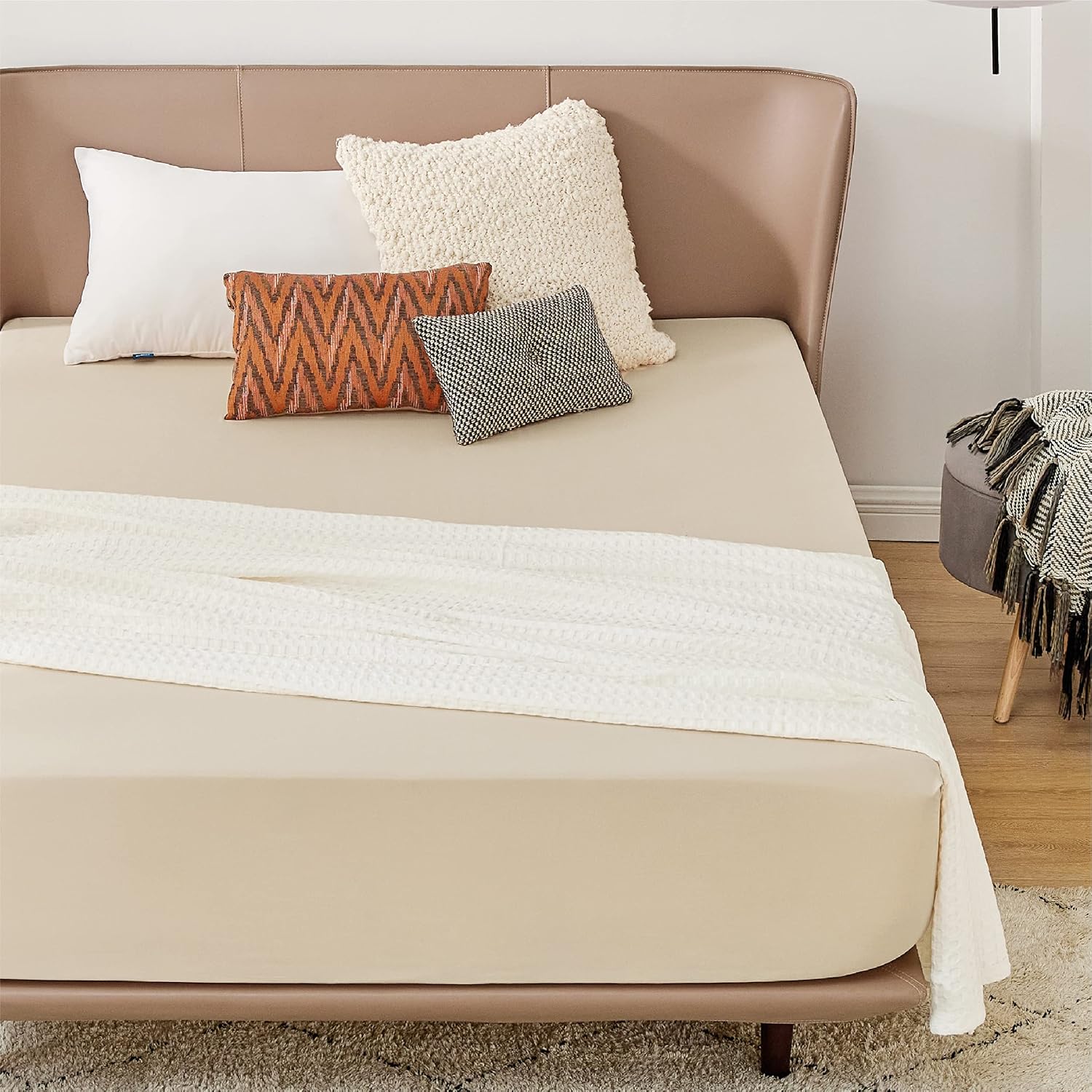 Bedsure Double Fitted Sheet Deep - Bed Sheets Extra Deep Pocket 16 Inches (40 cm...