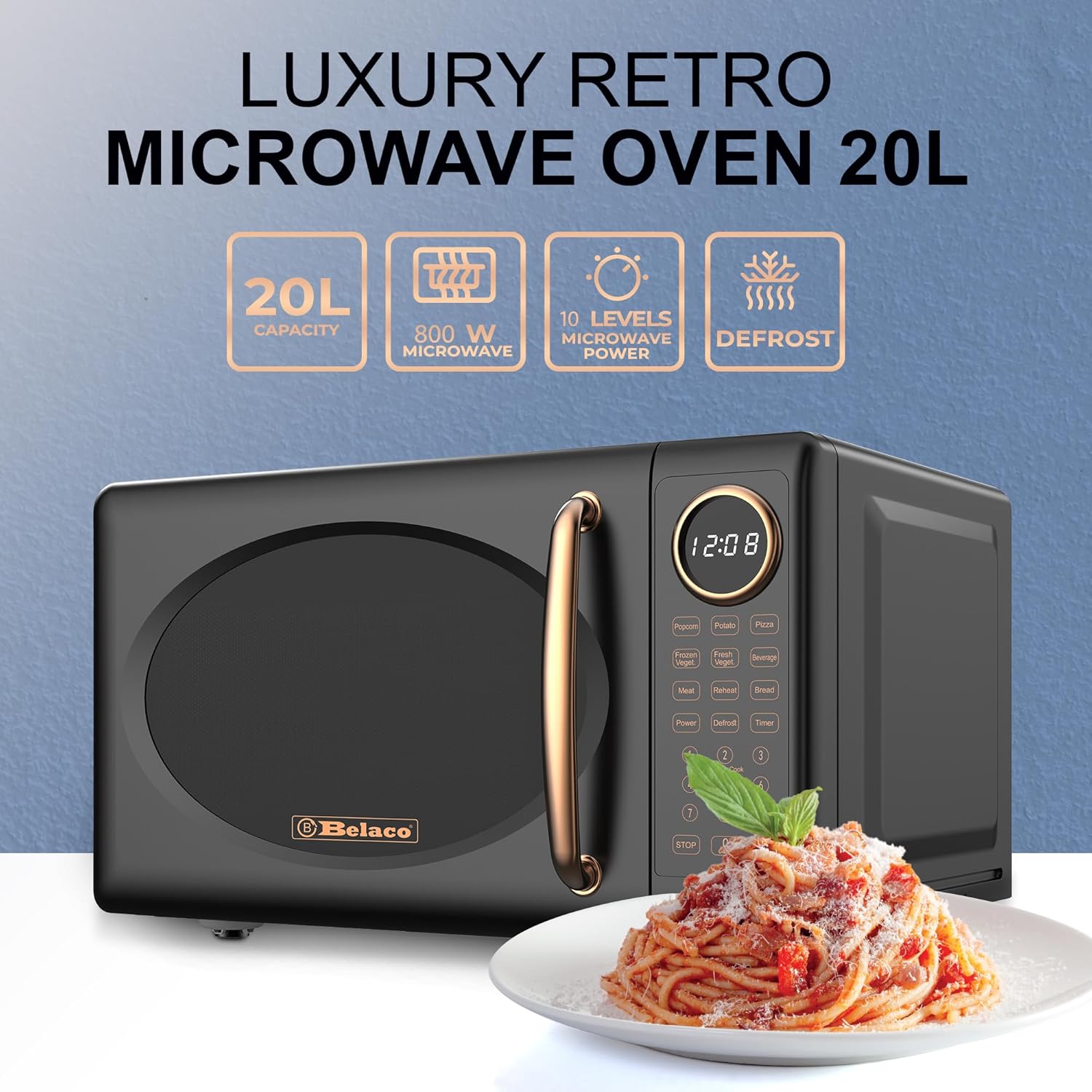 Belaco 20L Microwave, Digital Display, 8 presets with Auto Defrost, 800W Microwa...