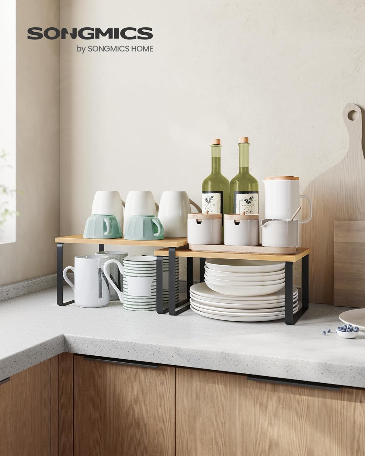 SONGMICS Spice Rack, Set of 2 Cupboard Shelf Organiser, Expandable Kitchen Shelf...