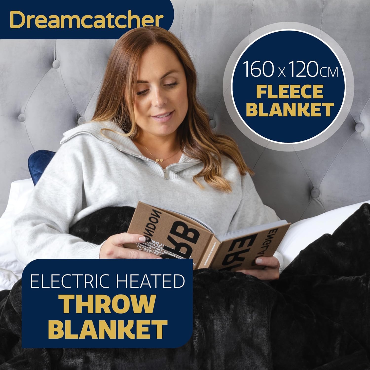 Dreamcatcher Black Heated Throw Electric Blanket, 160 x 120cm Heated Blanket Mac...