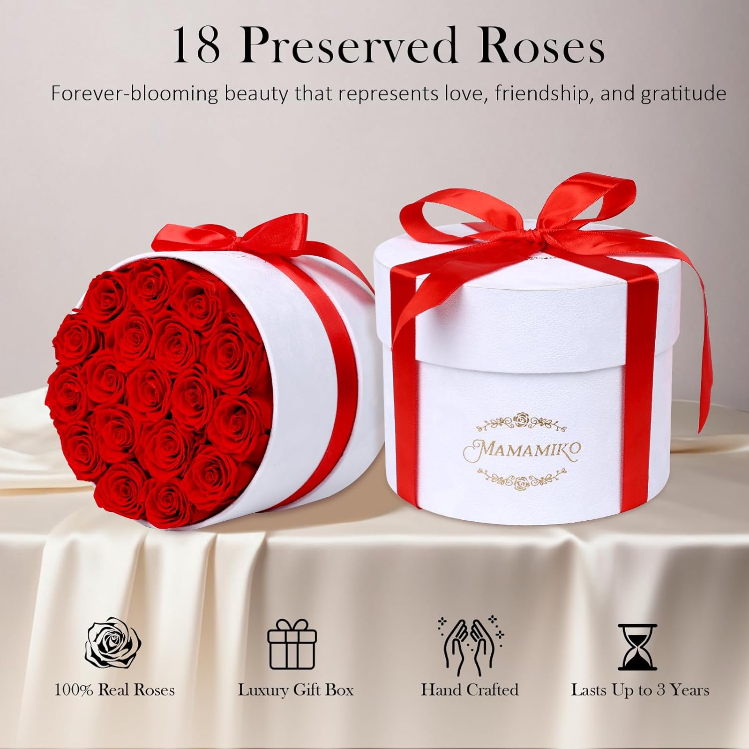 18 Preserved Roses in Suede Box - Eternal Red Rose for Her, Fresh Forever Flower...
