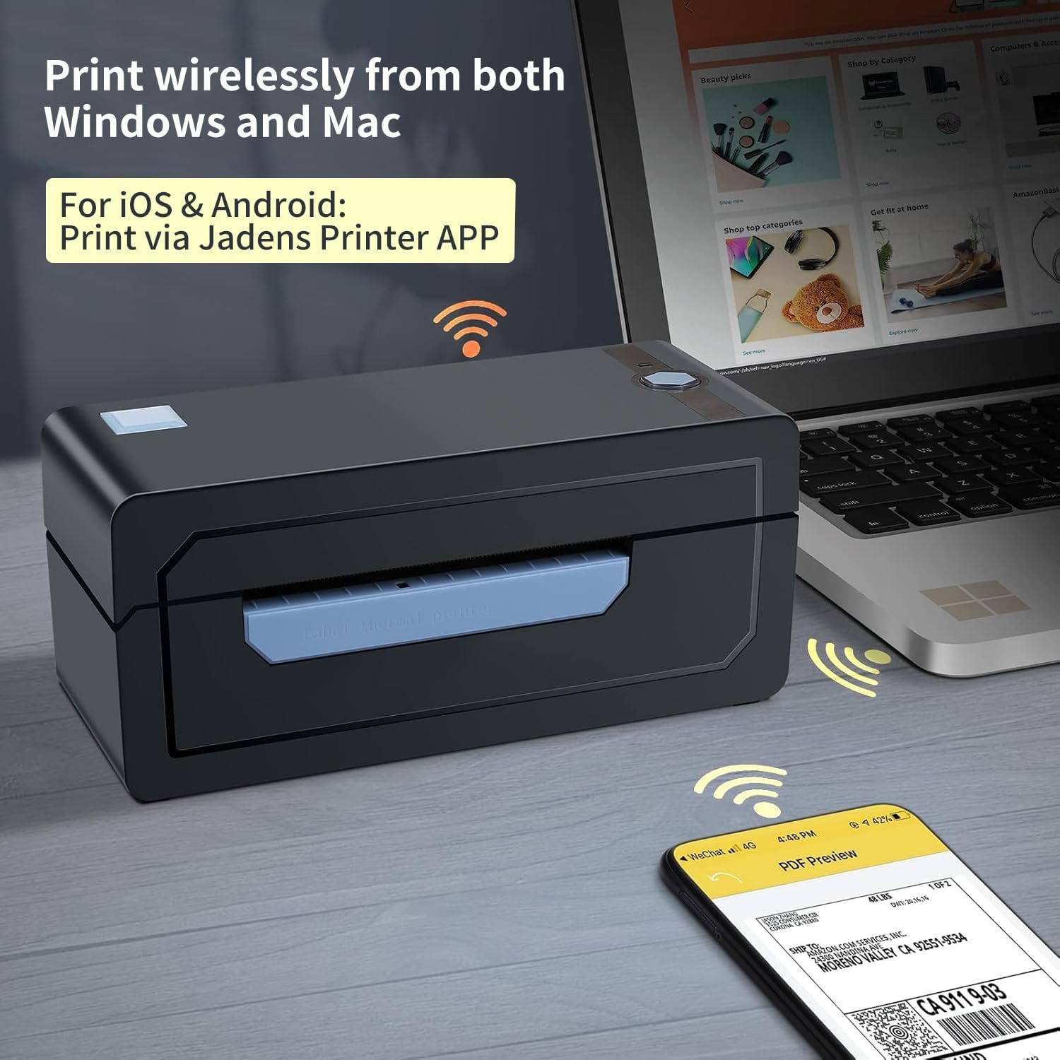 JADENS Bluetooth Thermal Label Printer, 4x6 Shipping Label Printer, Compatible w...