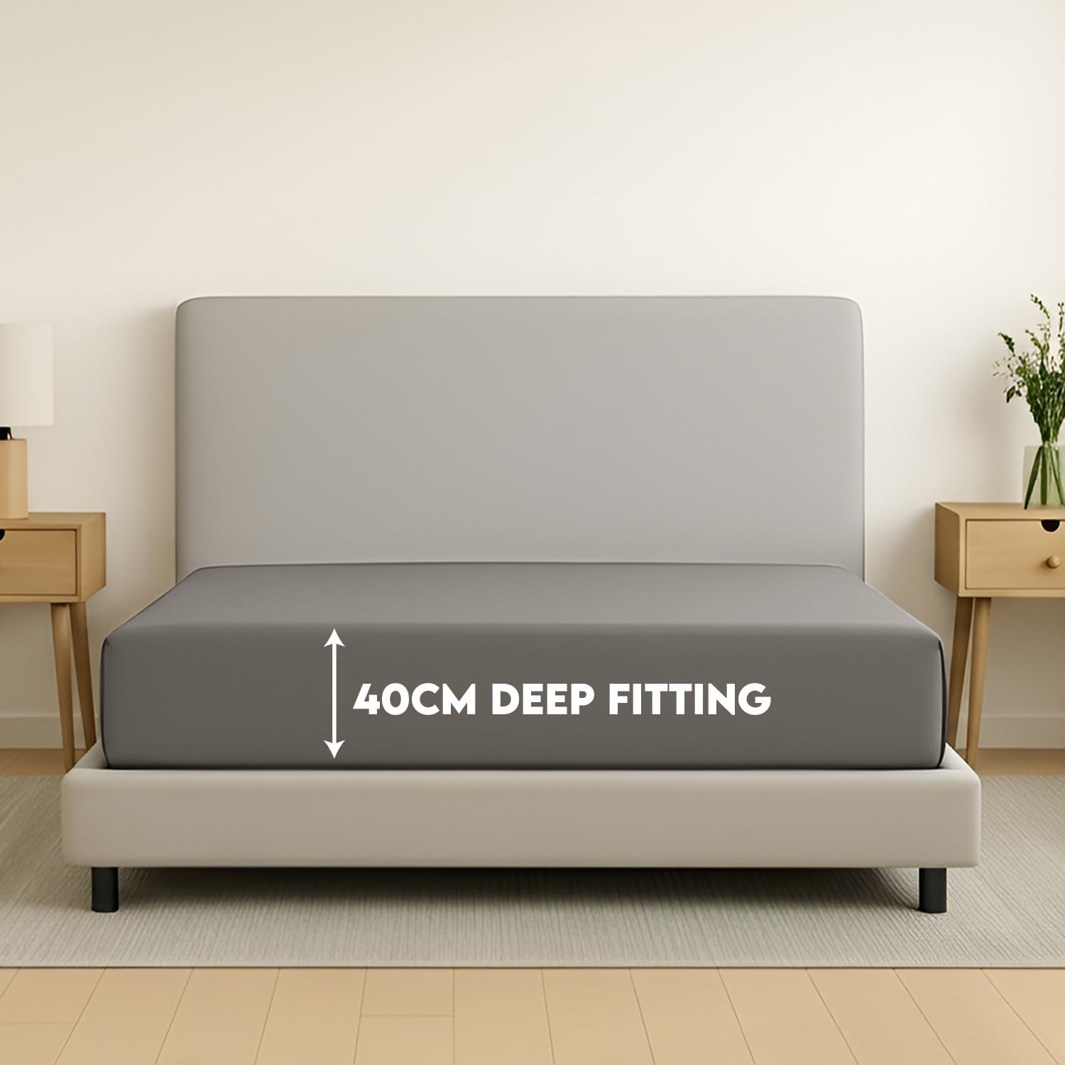 Moonlight Bedding Double Fitted Sheet 40 Cm Extra Deep Pocket Grey Bed Sheets 16...