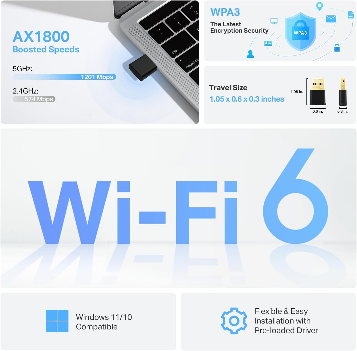 TP-Link Archer TX20U Nano AX1800Mbps WiFi 6 Wireless MU-MIMO USB Adapter, Fast W...