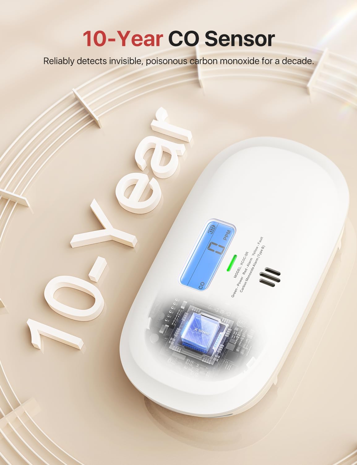 X-Sense Carbon Monoxide Detector, Replaceable Battery Powered CO Alarm with Digi...