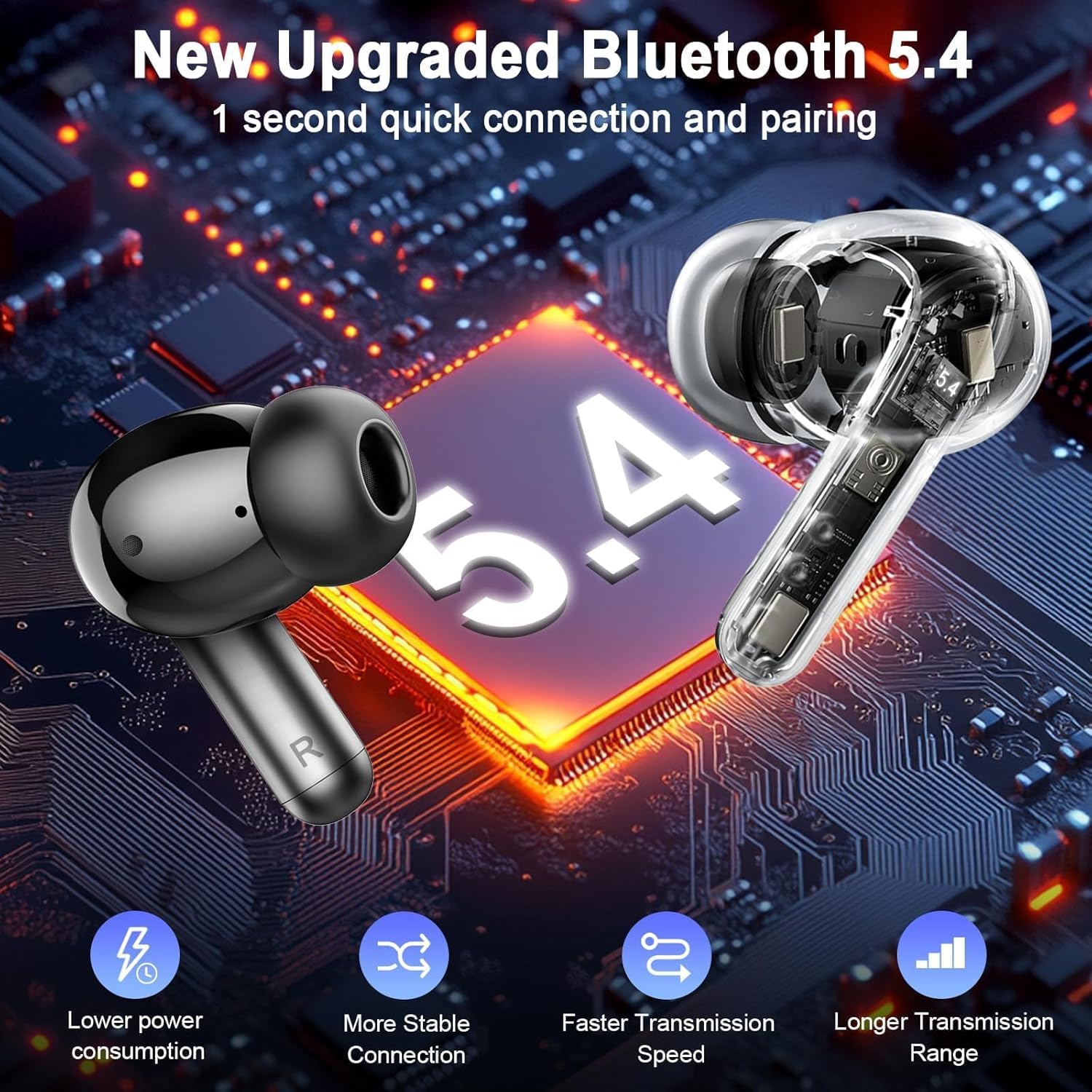 Wireless Earbuds, 2026 New Bluetooth 5.4 Headphones in Ear with 4 ENC Ear Buds,...