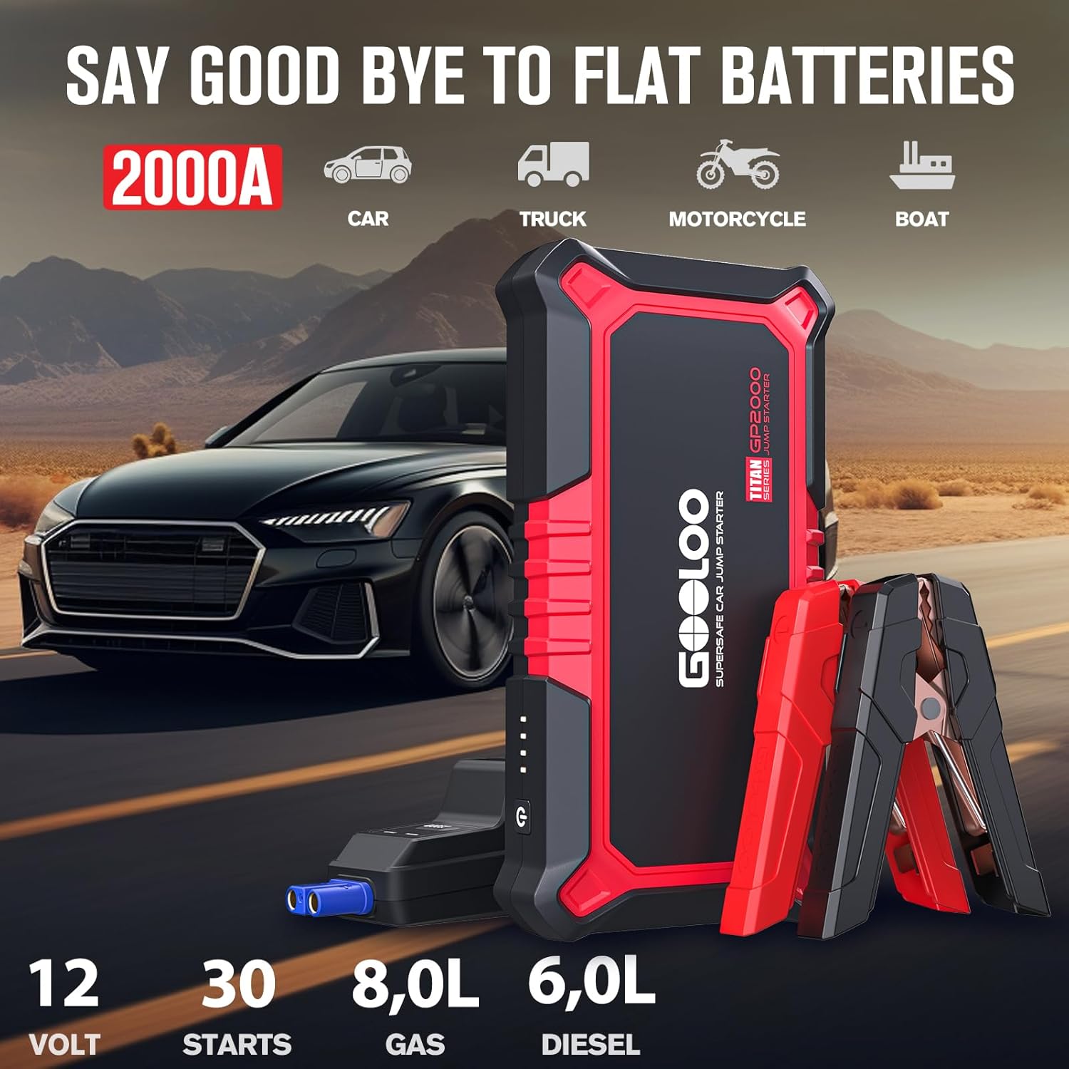 GOOLOO New GP2000 Jump Starter 2000A Car Starter Battery Pack (Up to 8.0L Gas, 6...