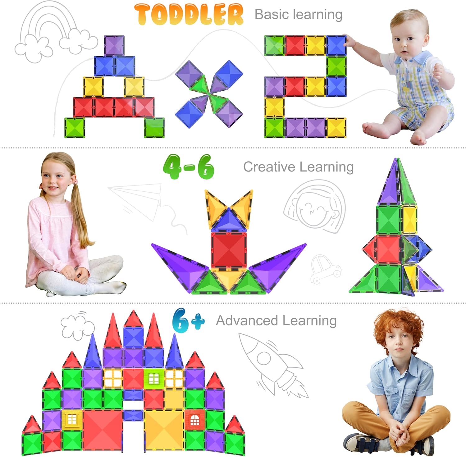 Unique Desire Deluxe Magnetic Building Blocks, Special STEM Toy Set 57PC, Innova...