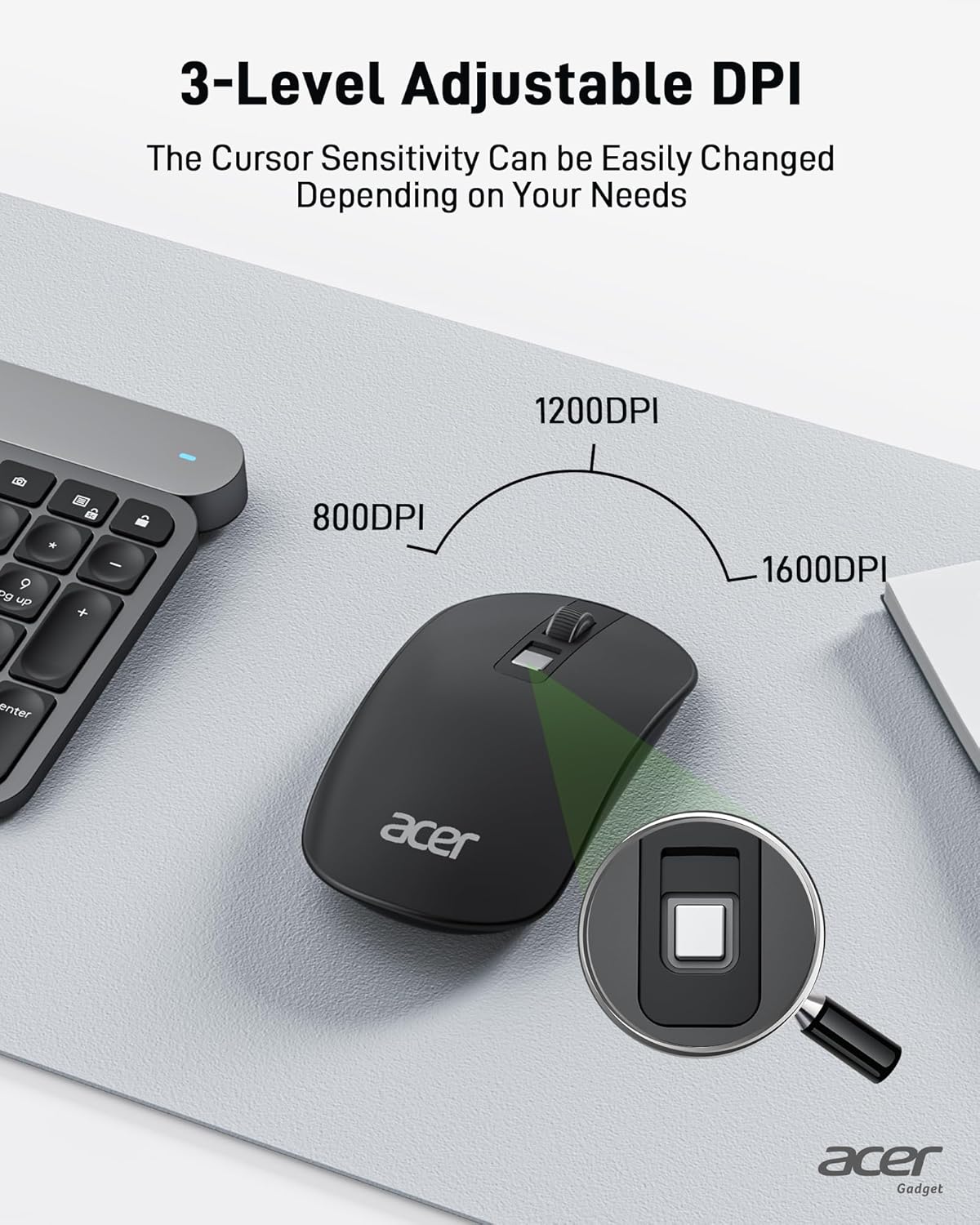 acer Wireless Mouse, Computer Mouse Wireless with 2.4GHz USB Receiver, 800/1200/...