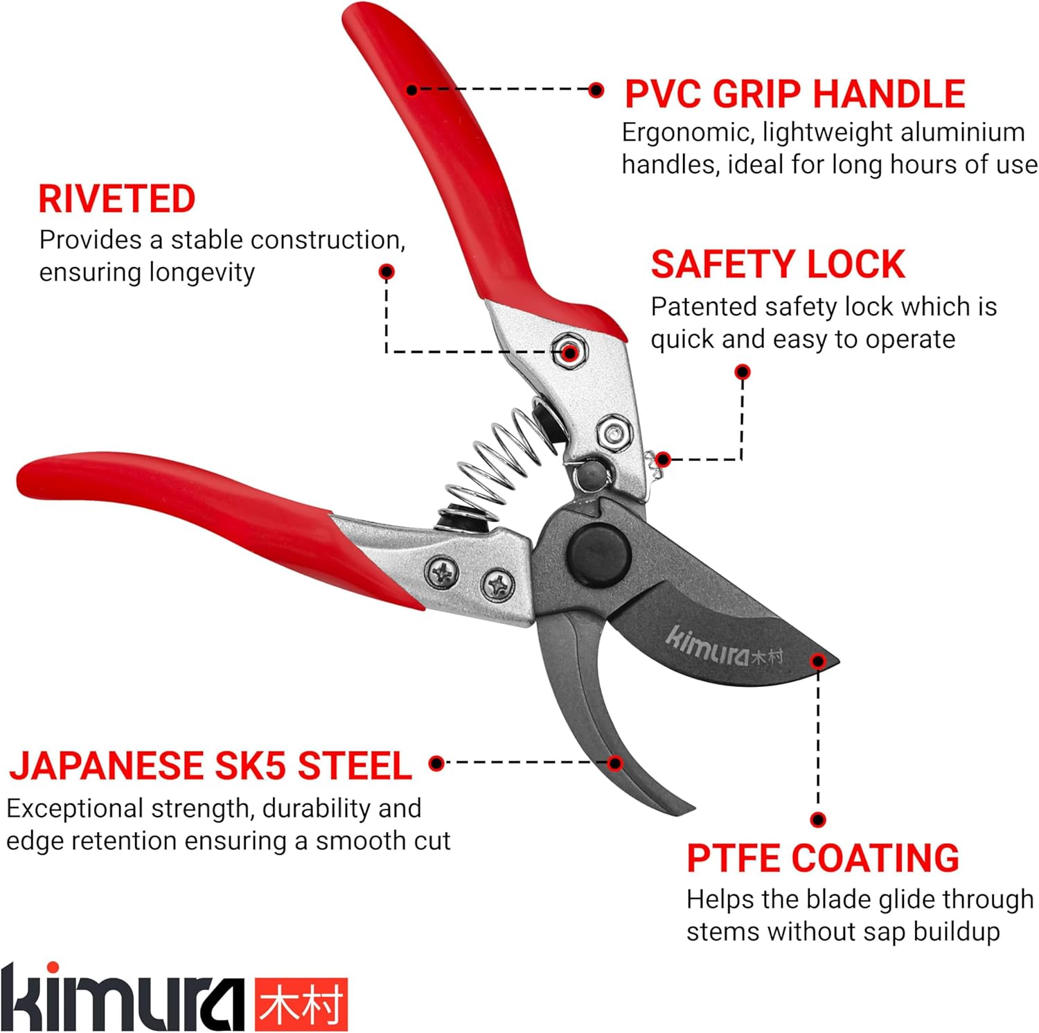 High-Quality Kimura® 8'' Pro Bypass Garden Secateurs, Heavy Duty Secateurs with...