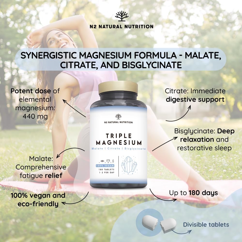 Triple Magnesium Glycinate 3-in-1 (6 Months) 2640 mg Magnesium, Synergistic Comp...