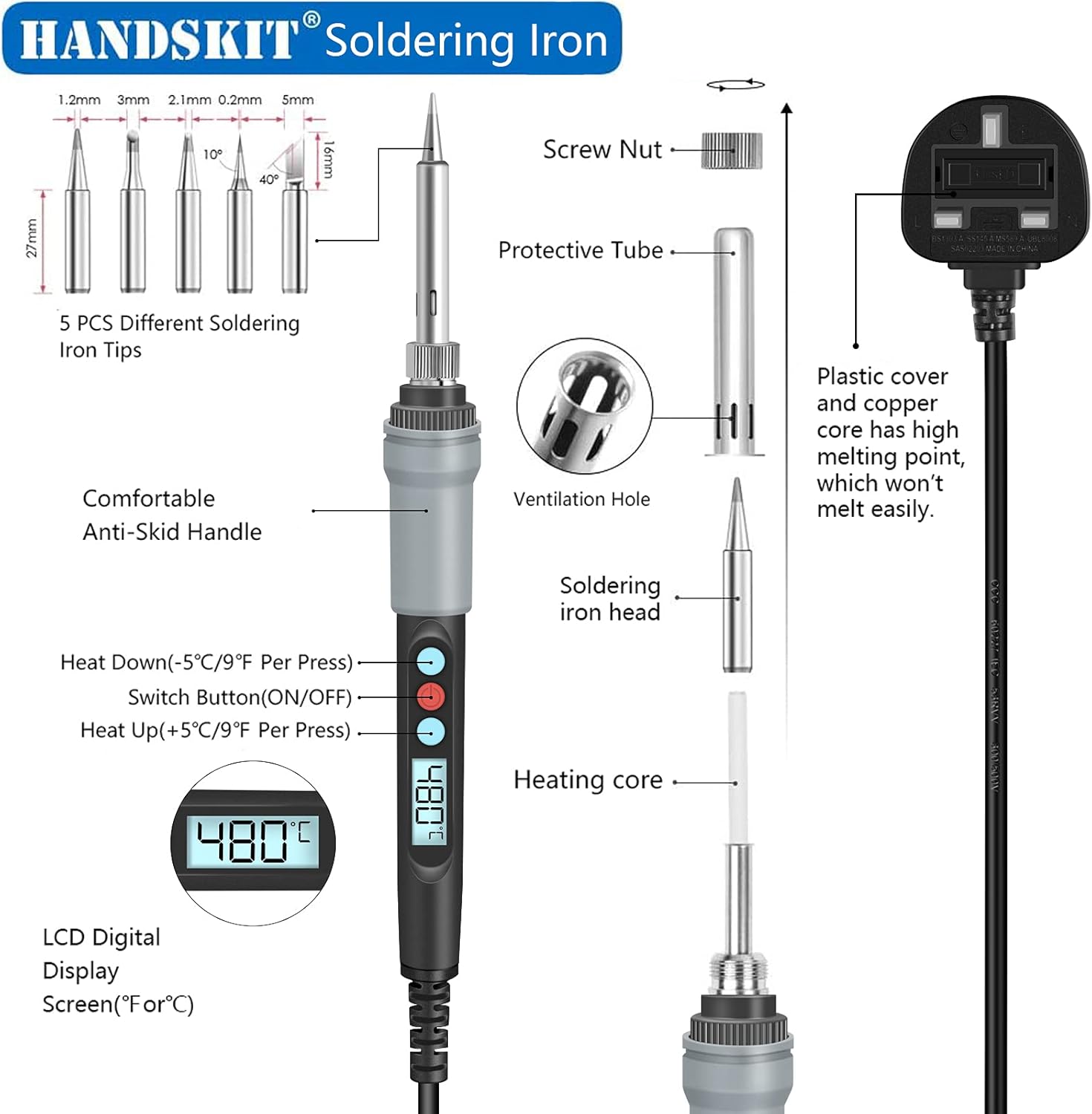 Soldering Iron Kit, High-Quality 90W Adjustable Temperature Soldering Iron Gun K...
