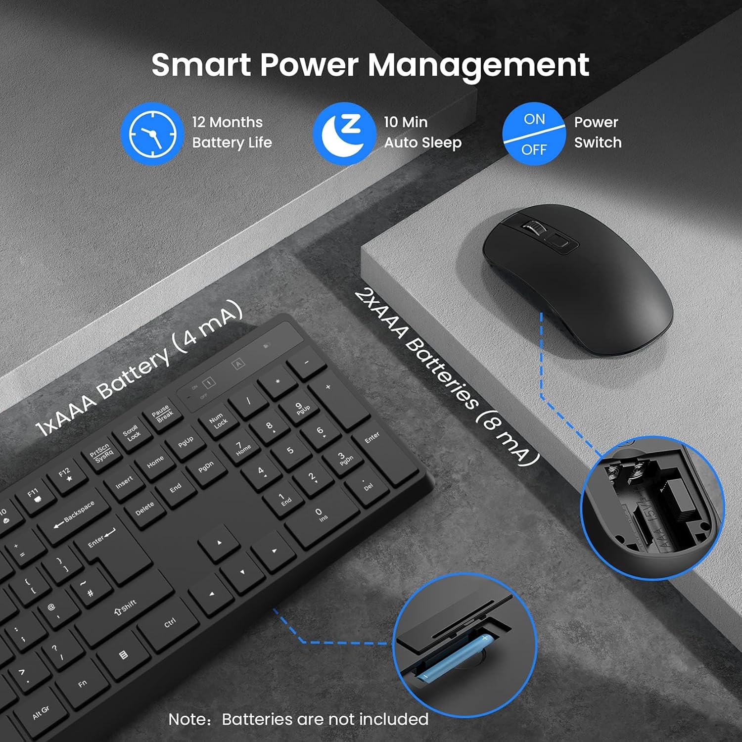 Top-Quality Wireless Keyboard and Mouse Set, Innovative Full Size Wireless Keybo...