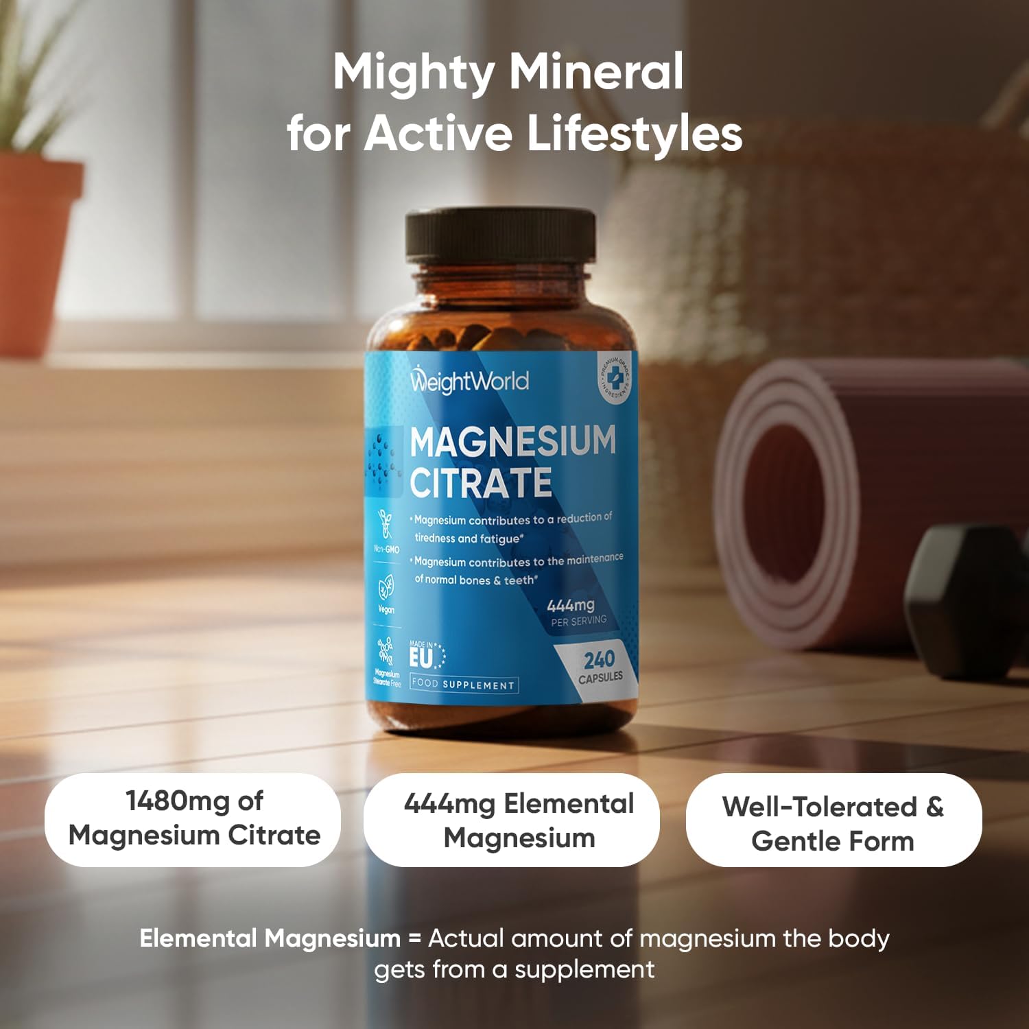 Magnesium Citrate Capsules 1480mg - 240 Capsules - 4 Months Supply - 30% Buffere...