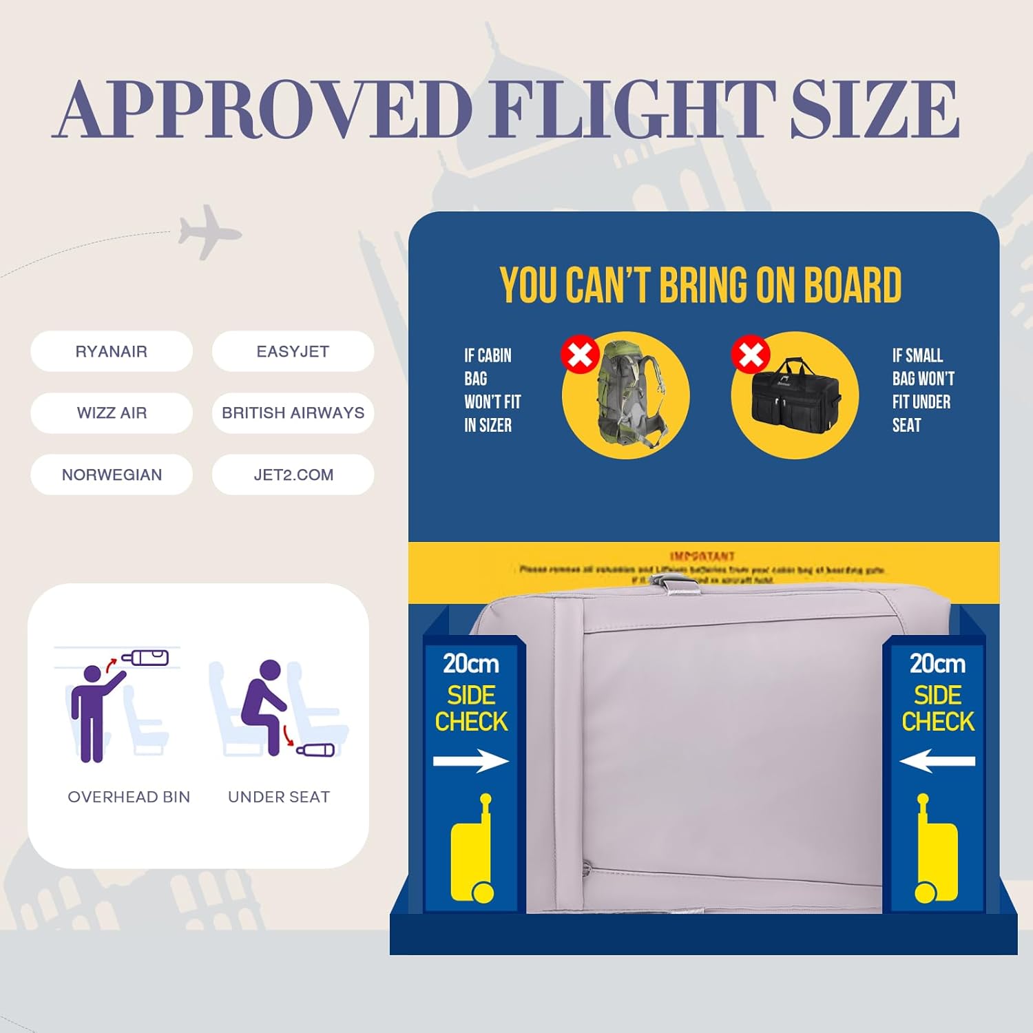 for Ryanair Cabin Bags 40x30x20, Underseat Travel Backpack Cabin Size 40x20x25 C...