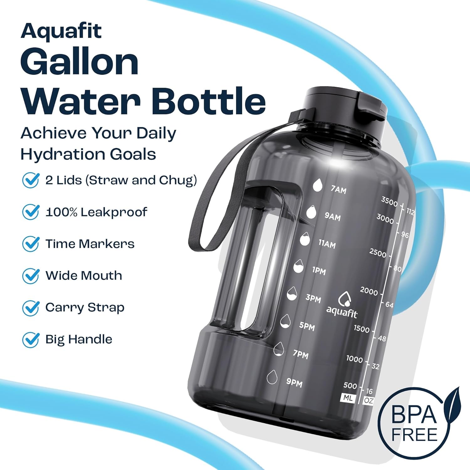 AQUAFIT 4 Litre Water Bottle, Unique Water Bottle with Straw and Time Marker, Sp...