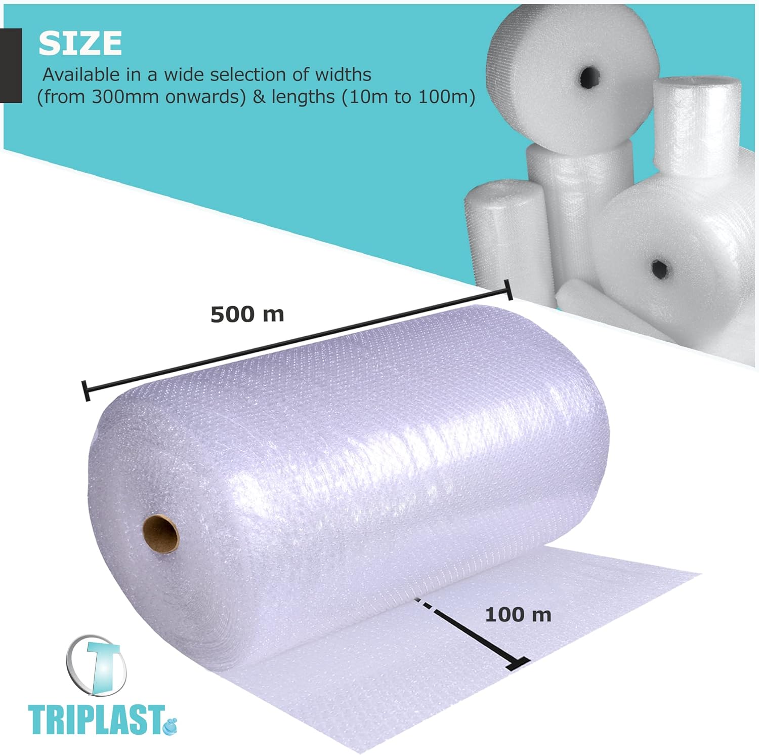 Triplast Large Roll of Bubble Wrap 500mm x 100m – Air Bubbles Packaging for Hous...