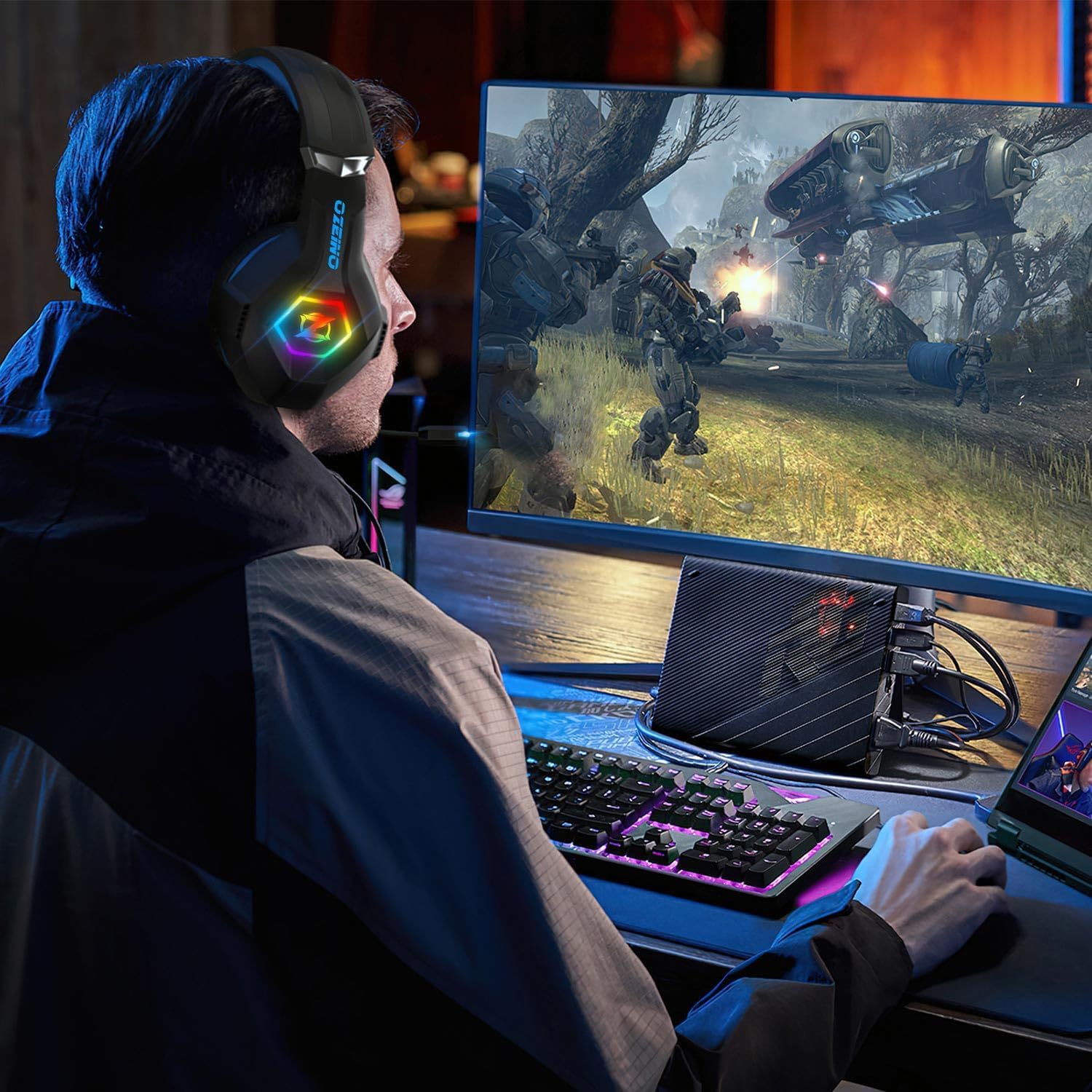 Gaming Headset Stereo Surround Sound Gaming Headphones with Breathing RGB Light...