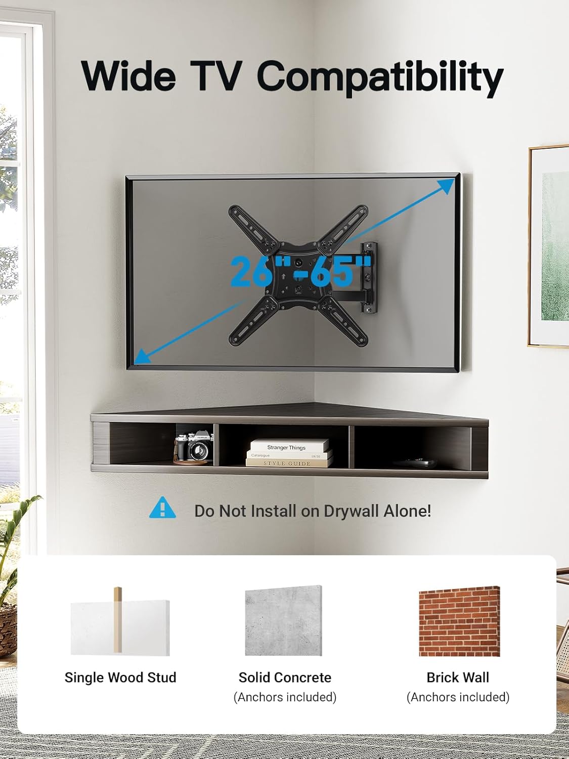 Pipishell Full Motion TV Wall Mount for 26-65 inch Flat or Curved TVs up to 77 l...