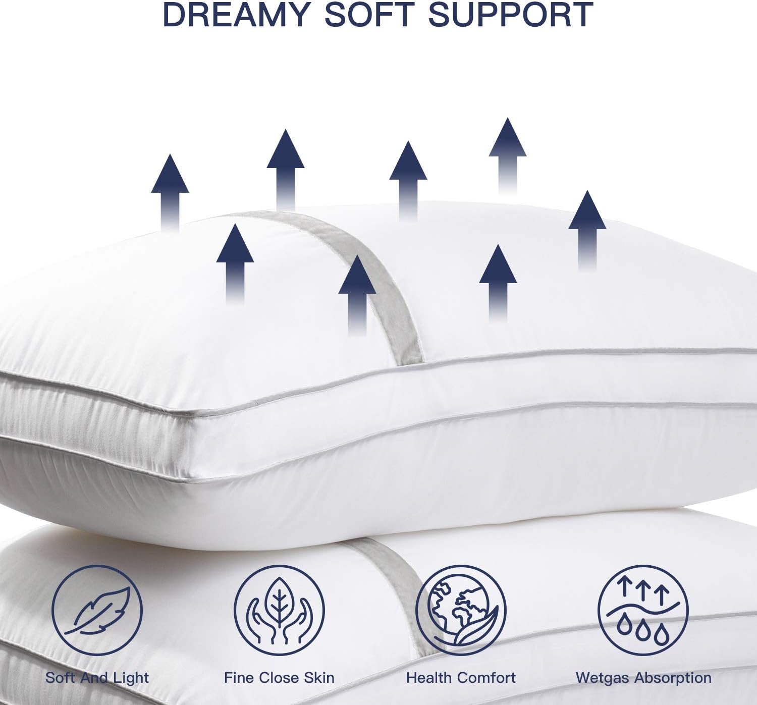 BedStory 2 Pack Hotel Quality Pillows, Down Alternative, Supportive Filled Pillo...