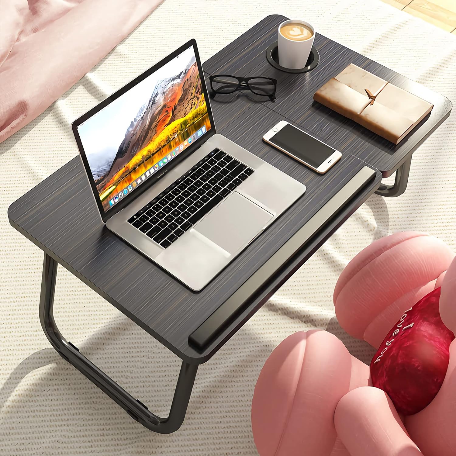 Laptop Desk, Laptop Bed Table with Foldable Legs & Cup Slot, Reading Holder Note...