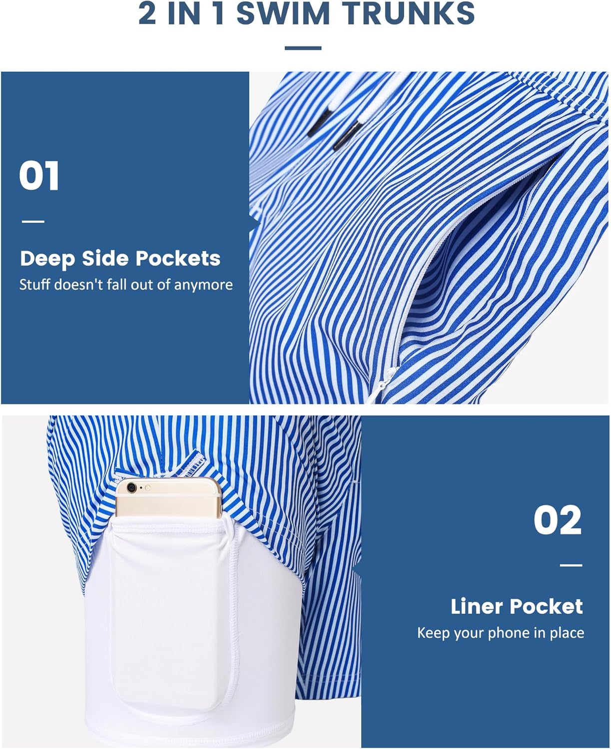 maamgic Mens Swim Trunks with Compression Liner 5 Inch, Quick Dry Bathing Suit w...