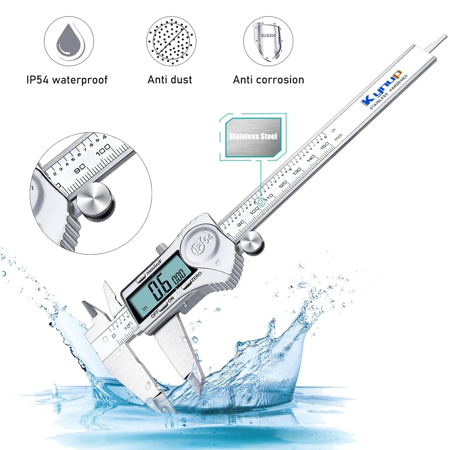 Kynup Digital Vernier Caliper, 150mm Caliper with Stainless Steel, Inch Millimet...