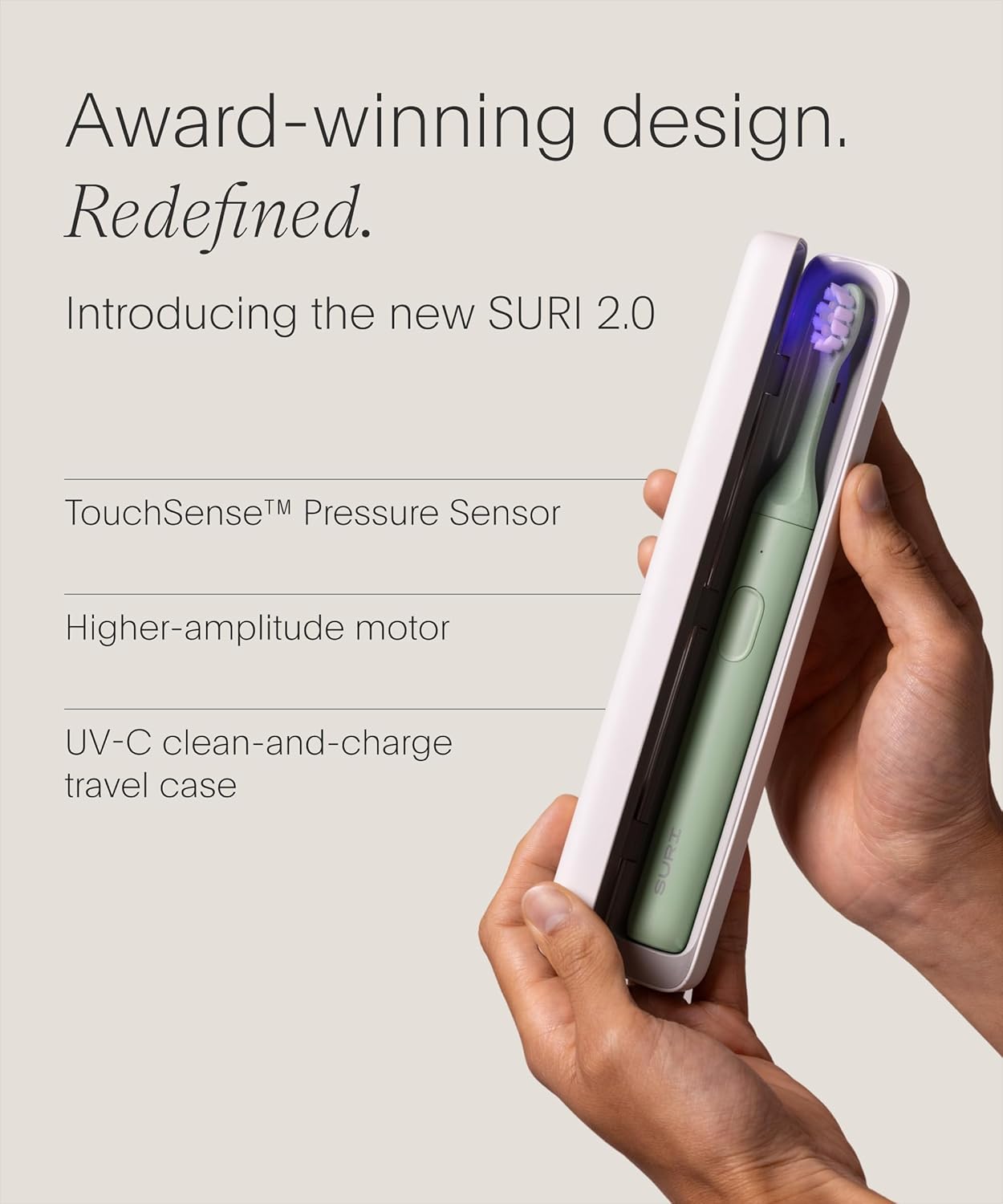 SURI 2.0 Sonic Electric Toothbrush with Pressure Sensor & UV-Cleaning Travel Cas...
