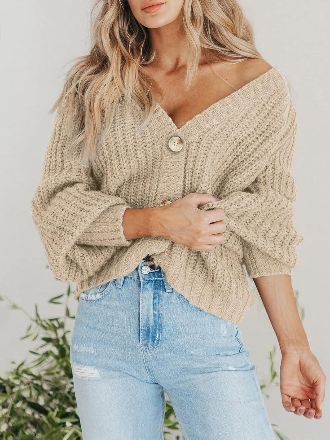 PRETTYGARDEN Women's Chunky Knit Open Front Sweater Long Sleeve Button Loose Sho...