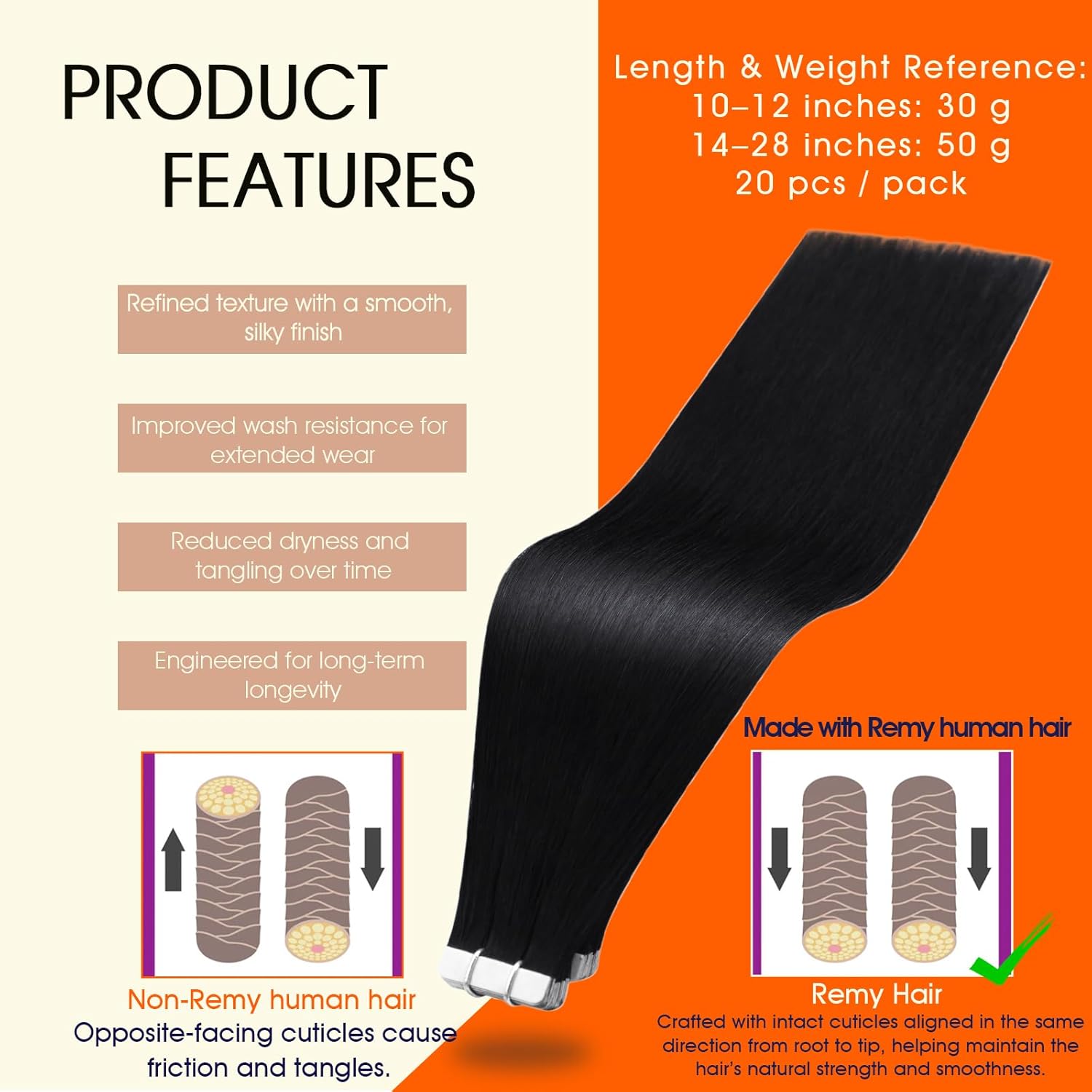 Full Shine Real Human Hair Tape in Extensions Black 24Inch Double Sided for Skin...