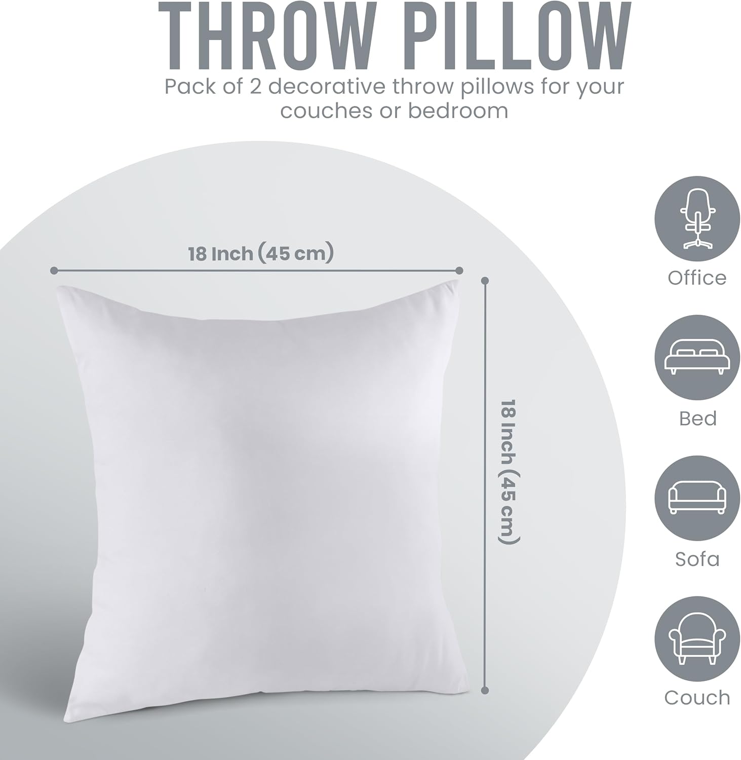 Utopia Bedding Cushion Inserts 45cm x 45cm (18x18 inch) Pack of 2 Hollowfibre In...
