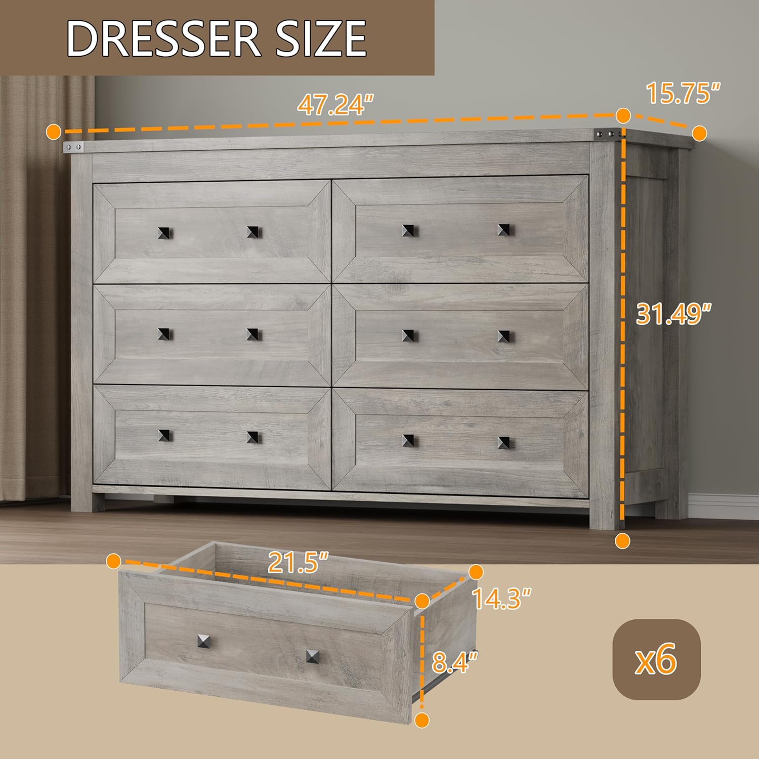 6-Drawer Dresser, Special Modern Wooden Storage Chest, Innovative Dresser TV Sta...