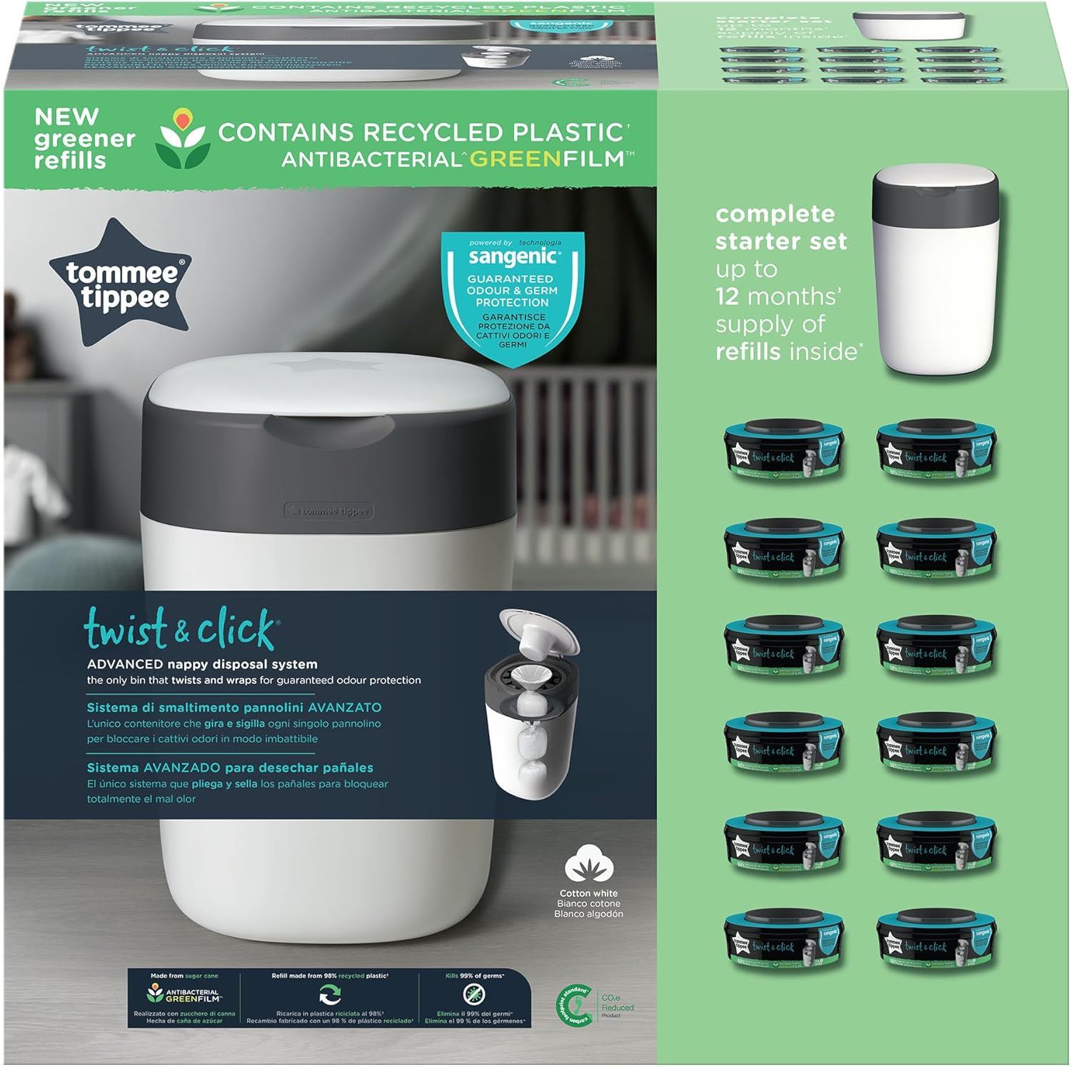 Tommee Tippee Twist and Click Nappy Bin, Special Odour and Germ Protection Bin,...